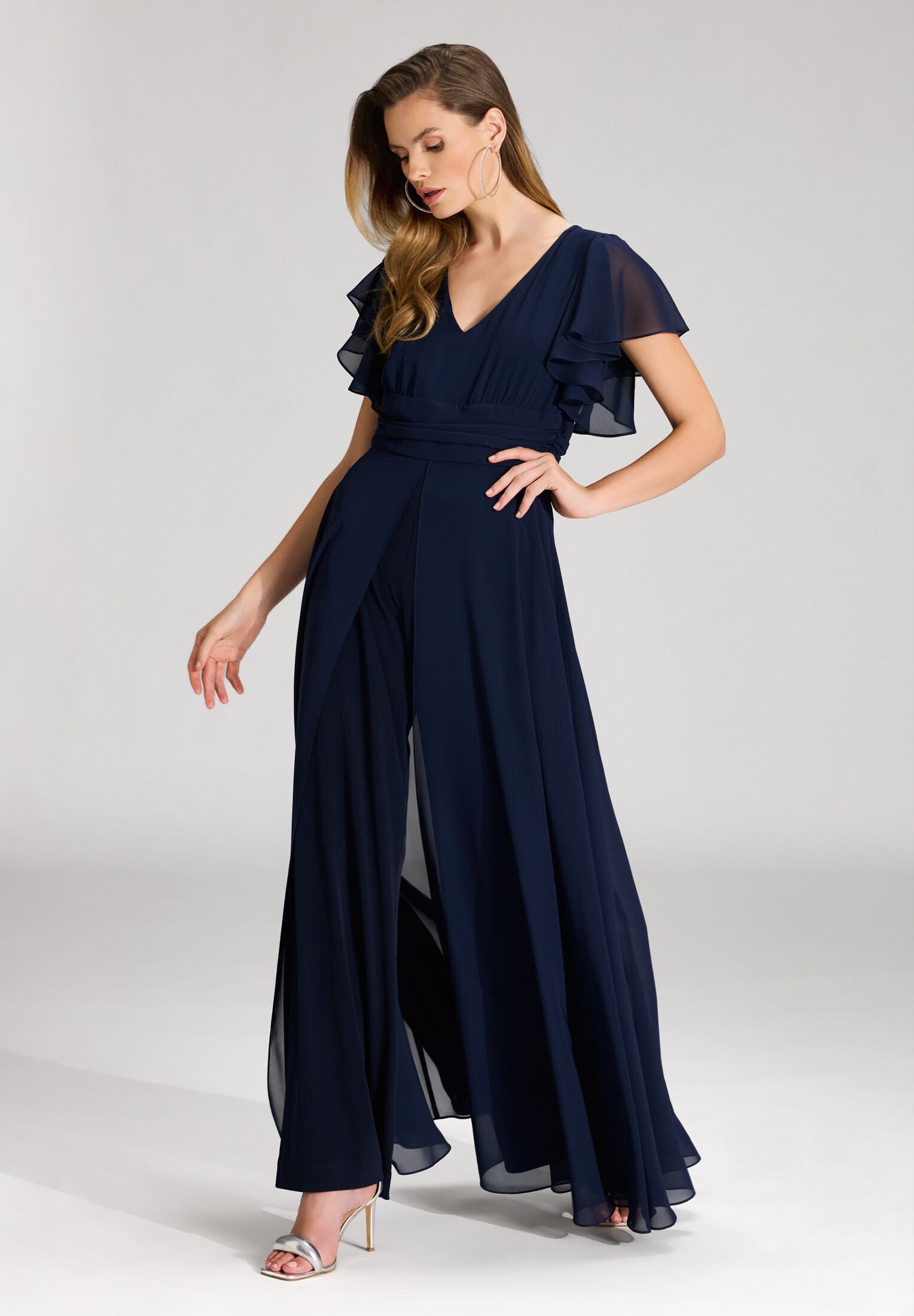 SWING Jumpsuit - Chiffon Jumpsuit mit Überrock und Volantärmeln Oberteil in günstig online kaufen