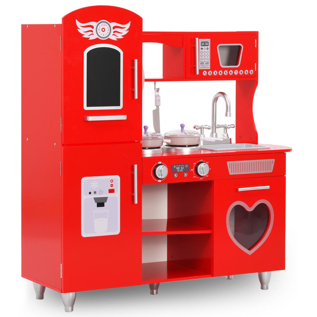 Kinder-Küchenset Kinderküche Mädchen Spielzeugküche Herd Kühlschrank MDF 843189 cm Rot