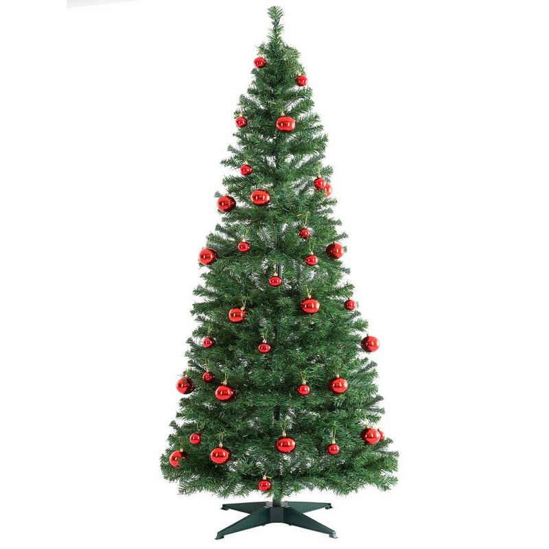 Casaria Künstlicher Weihnachtsbaum, 180 cm Lichterkette 52x versch. Weihnachtskugeln Ständer 533 Spitzen Künstlich Weihnachtsdeko Tannenbaum Christbaum PVC Grün