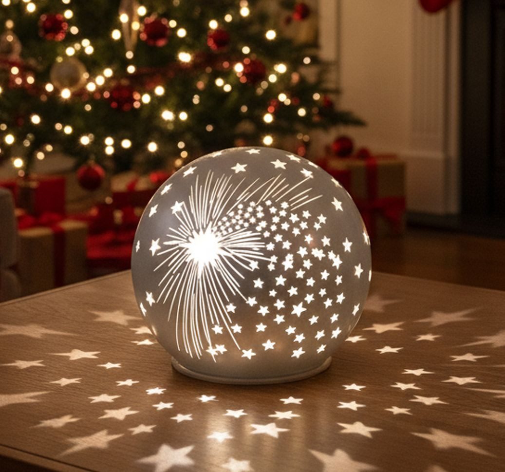 formano LED Dekolicht Deko-Kugel Silber Sterne 12 cm Timer 6h/18h Weihnacht günstig online kaufen