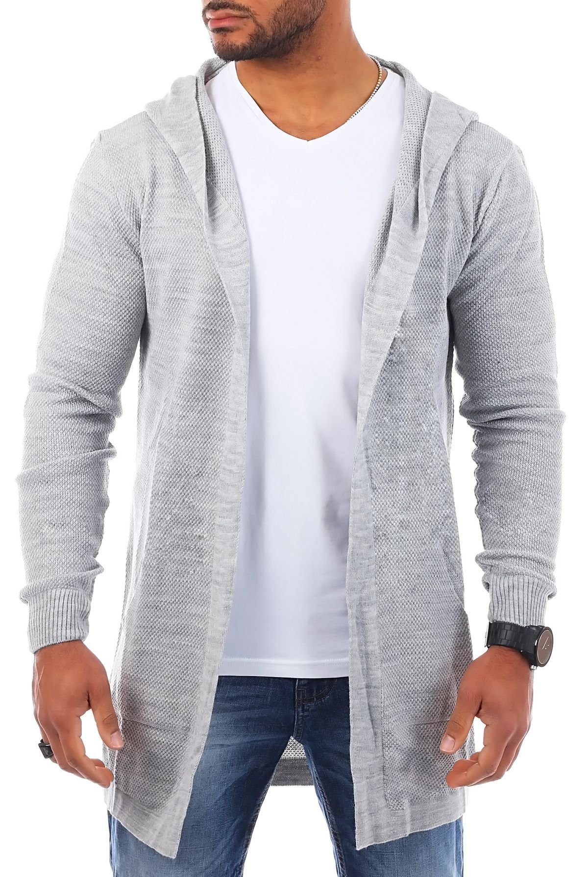 lange Passform Strickjacke Weste Grau Herren Herren Feinstrick Cardigan in CARISMA leichte Unifarbe 7717