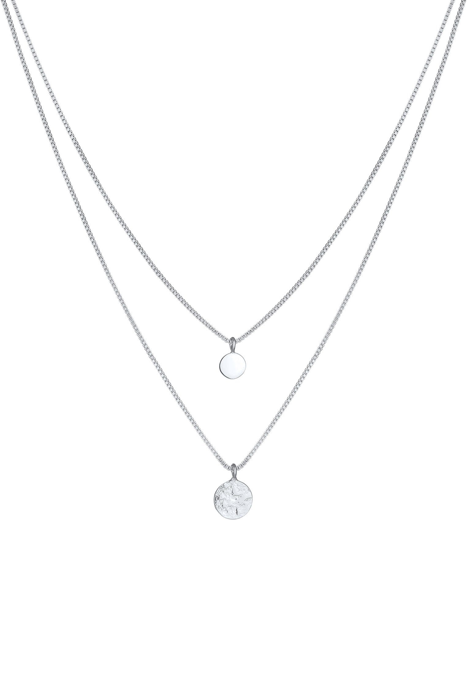 Elli Gliederkette 2-lagig Layer Coin Plättchen Struktur 925 Silber günstig online kaufen
