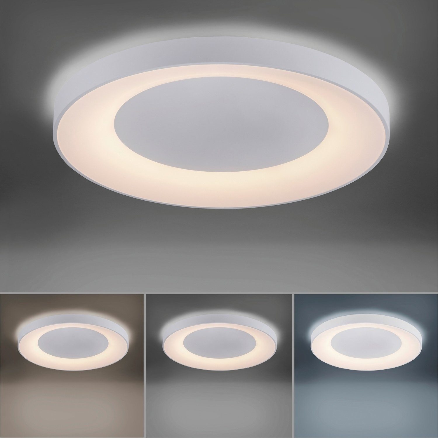 LeuchtenDirekt LED Deckenleuchte ANIKA, 1-flammig, integriert, LED fest cm, Grau, 70 Warmweiß, Ø Deckenlampe, Anpassung LED Memoryfunktion, der Kunststoff, Weiß, Dimmfunktion, mit Neutralweiß, Fernbedienung Farbtemperatur