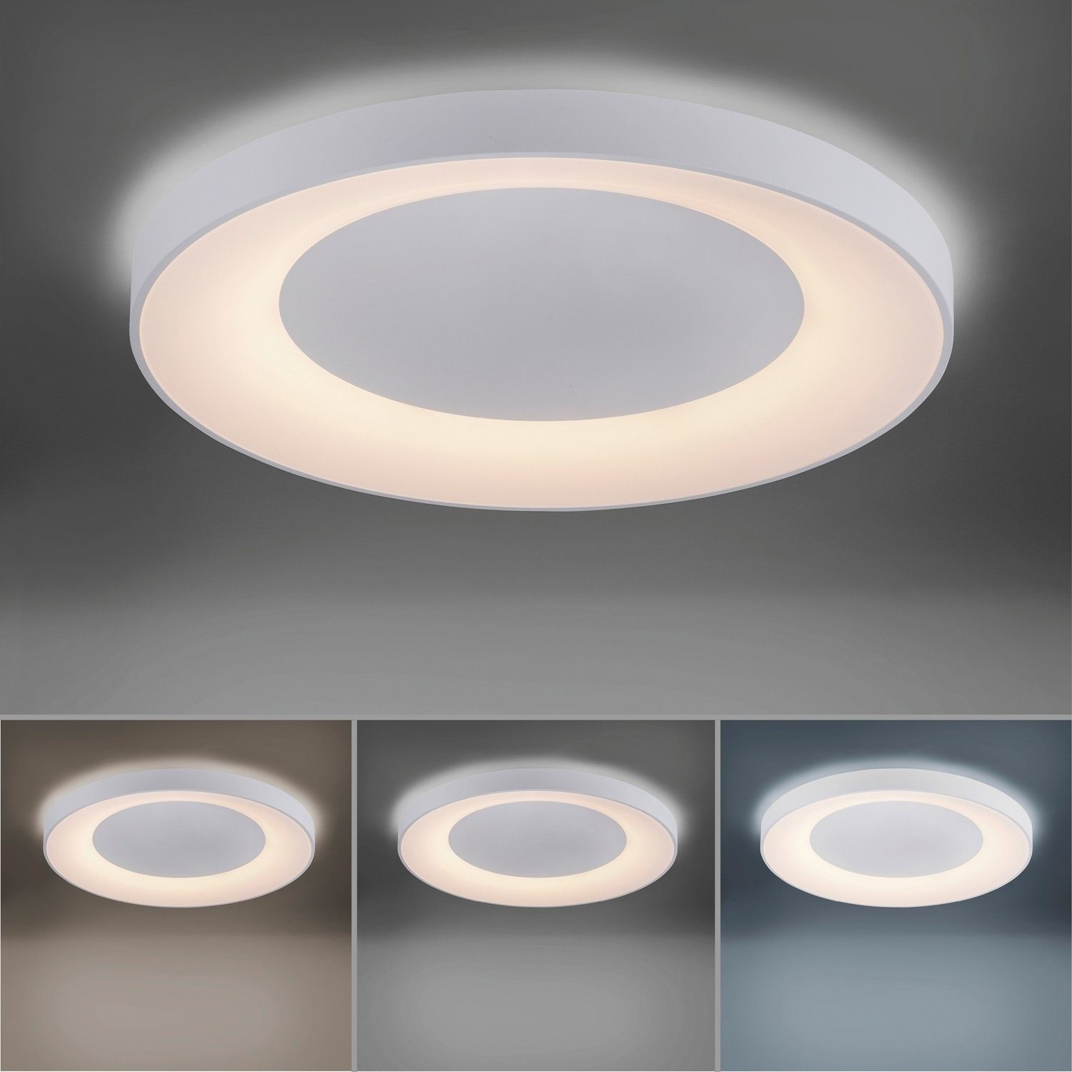 JUST LIGHT LED Deckenleuchte ANIKA, 1-flammig, Ø 70 cm, Grau, Weiß, Kunststoff, Anpassung der Farbtemperatur, Dimmfunktion, Memoryfunktion, LED fest integriert, Neutralweiß, Warmweiß, LED Deckenlampe