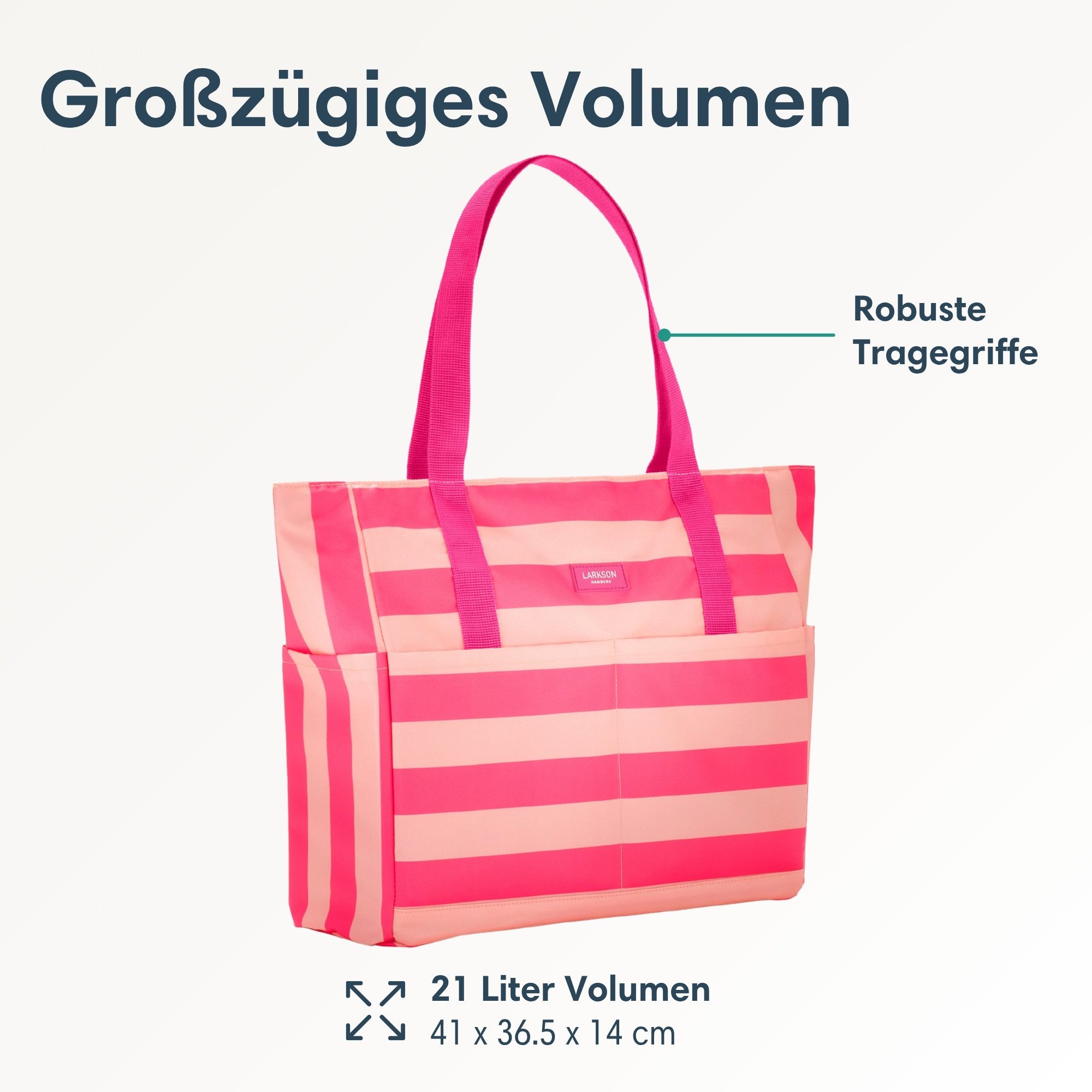 LARKSON Strandtasche Linn Strandtasche mit Reißverschluss (1-tlg), Große Beach Bag für Strand und Urlaub, Wasserabweisend
