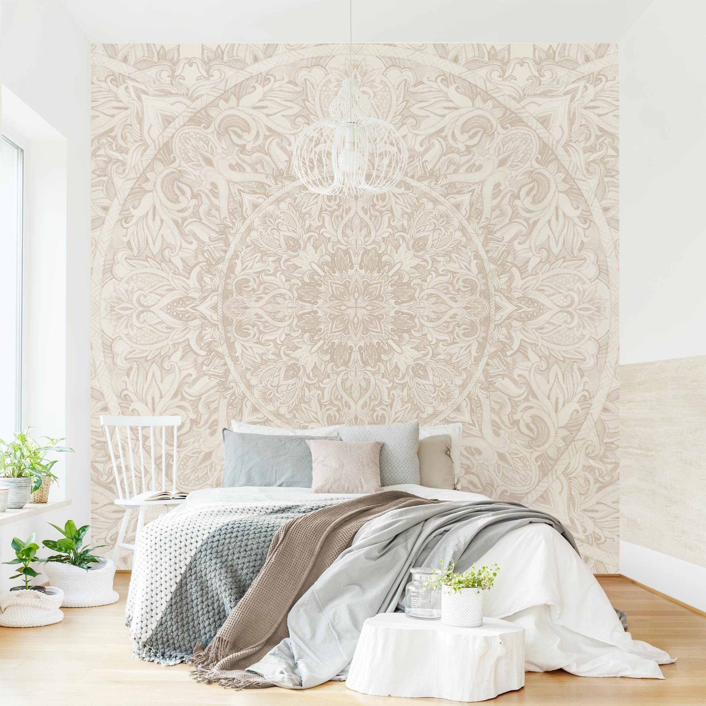 Bilderdepot24 Mustertapete Spirituell Mandala Aquarell Muster Ornament beig günstig online kaufen