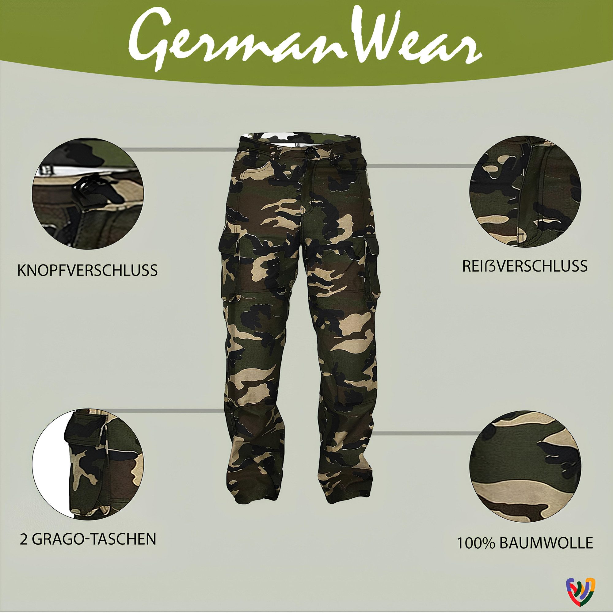 German Wear Motorradhose JEANS-003 Motorradjeans Biker Cargohose mit Schutz Aramidstoff & CE-Protektoren – Bild 4 von 5