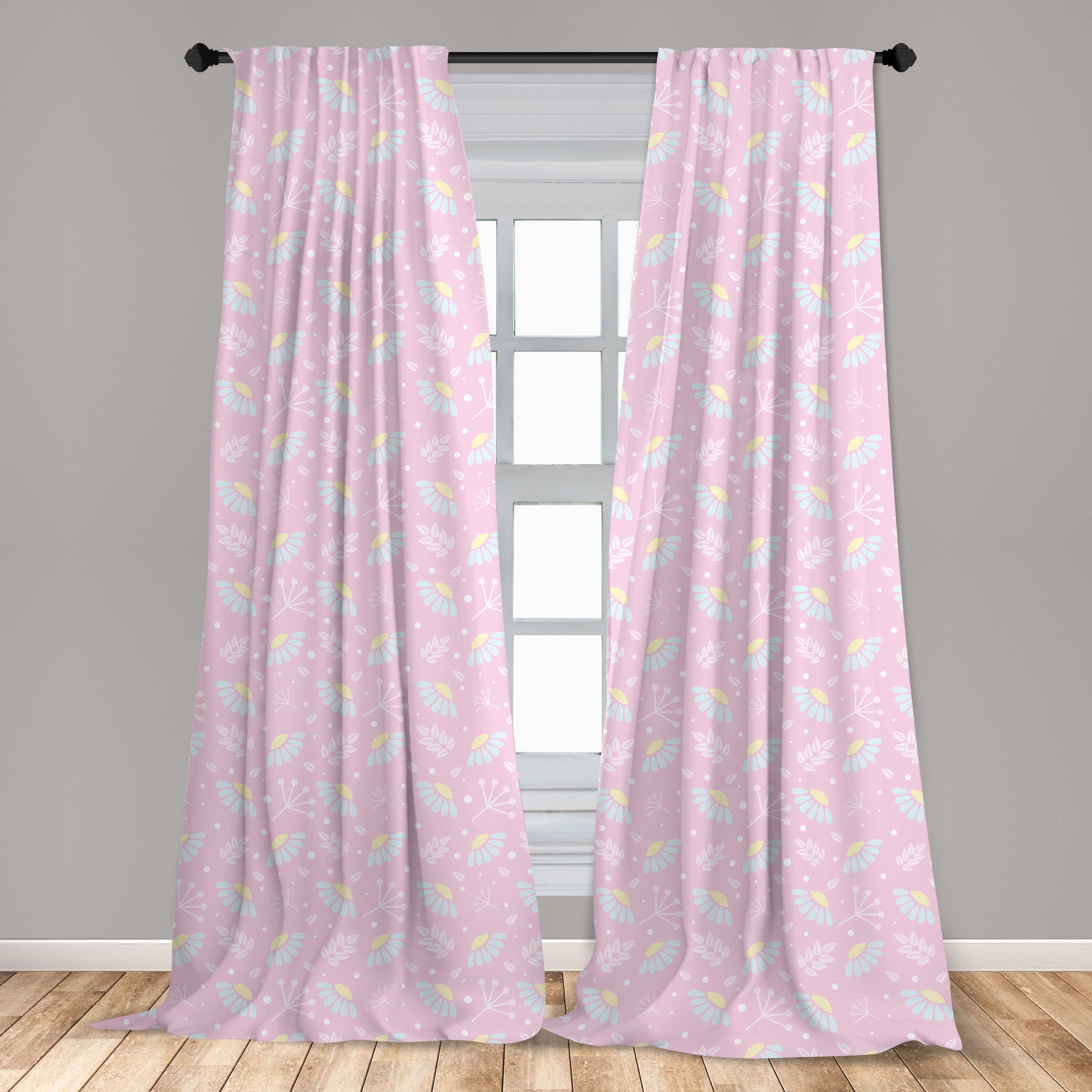 Gardine Vorhang für Wohnzimmer Microfaser, Abakuhaus, Pastellblumen Kräuter Pink Dekor, Und Blau Schlafzimmer