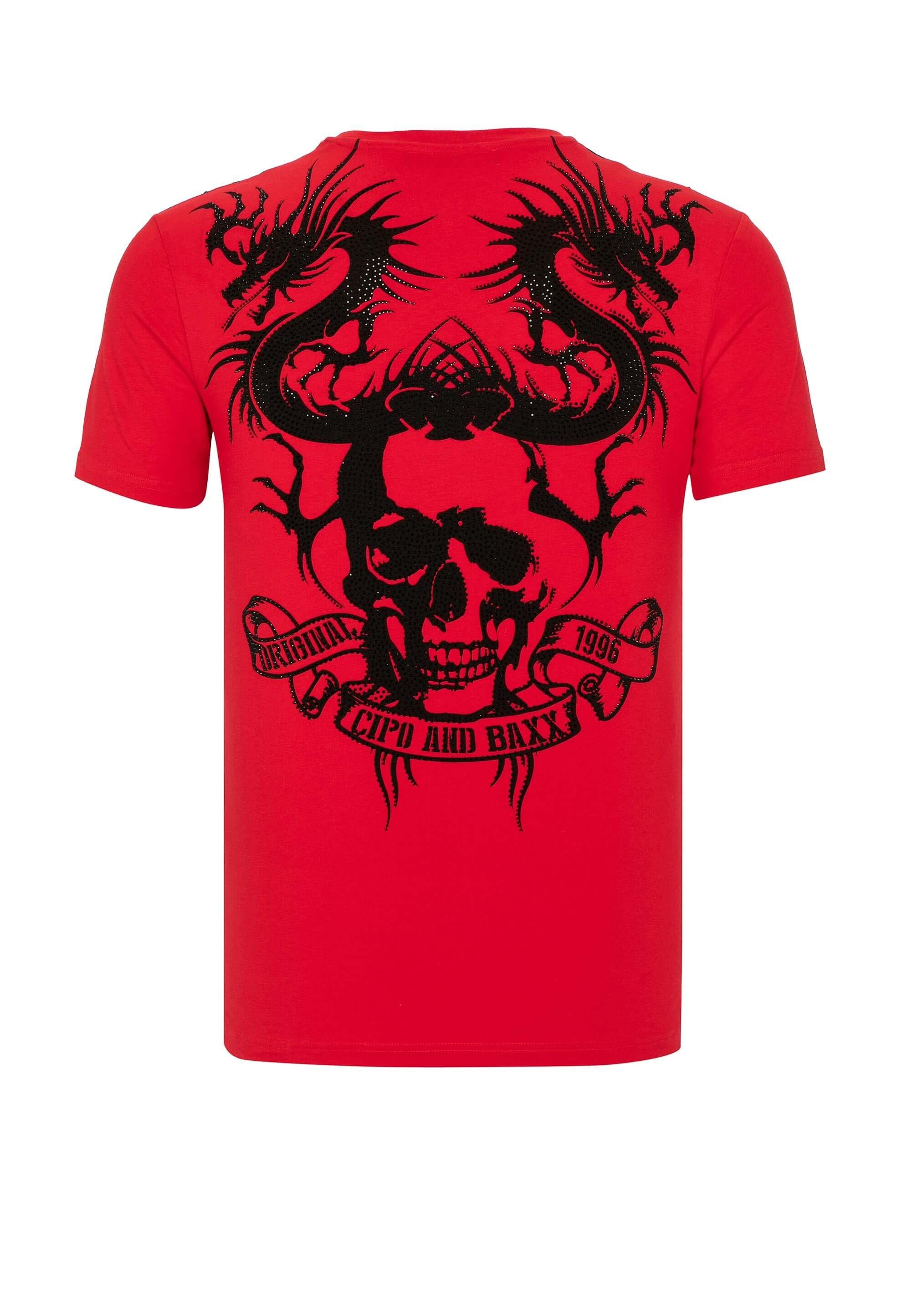 Cipo rot Baxx T-Shirt mit Edelsteinbestickung &