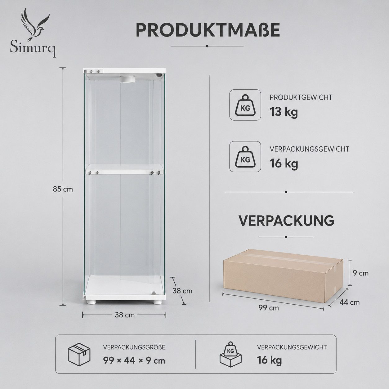 Simurq Glasvitrine mit LED-Touch-Licht und 360° Sockel für Deko und Figuren (1-St., 6 Varianten verfügbar) 360° drehbar, 38 × 38 cm Stellfläche, LED-Touch-Licht