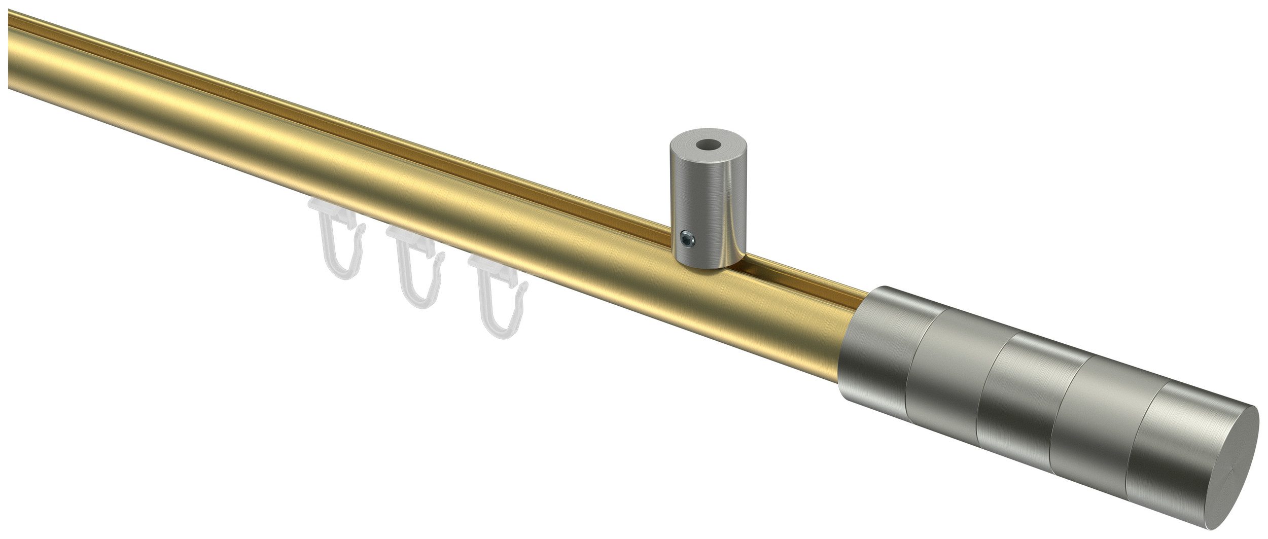 INTERDECO Innenlaufschiene Sonius Mavell, Ø 20 mm, 1-läufig, Fixmaß, kürzbar, Deckenmontage, Aluminium, Messing-Optik / Edelstahl-Optik / Bicolor