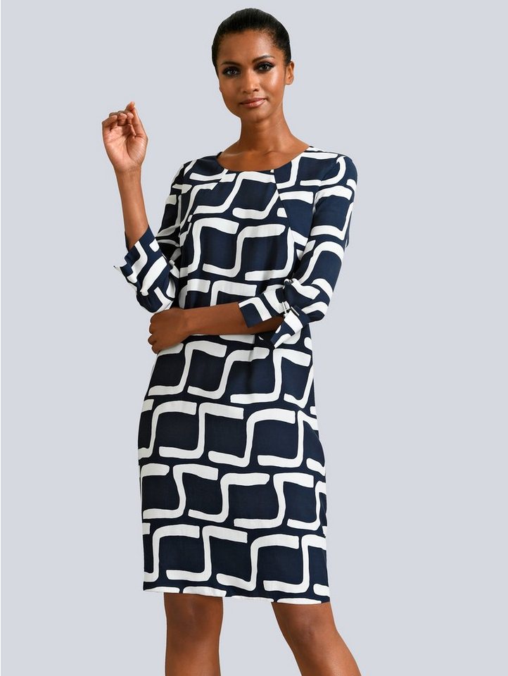 Alba Moda Kleid mit grafischem Dessin allover in blau
