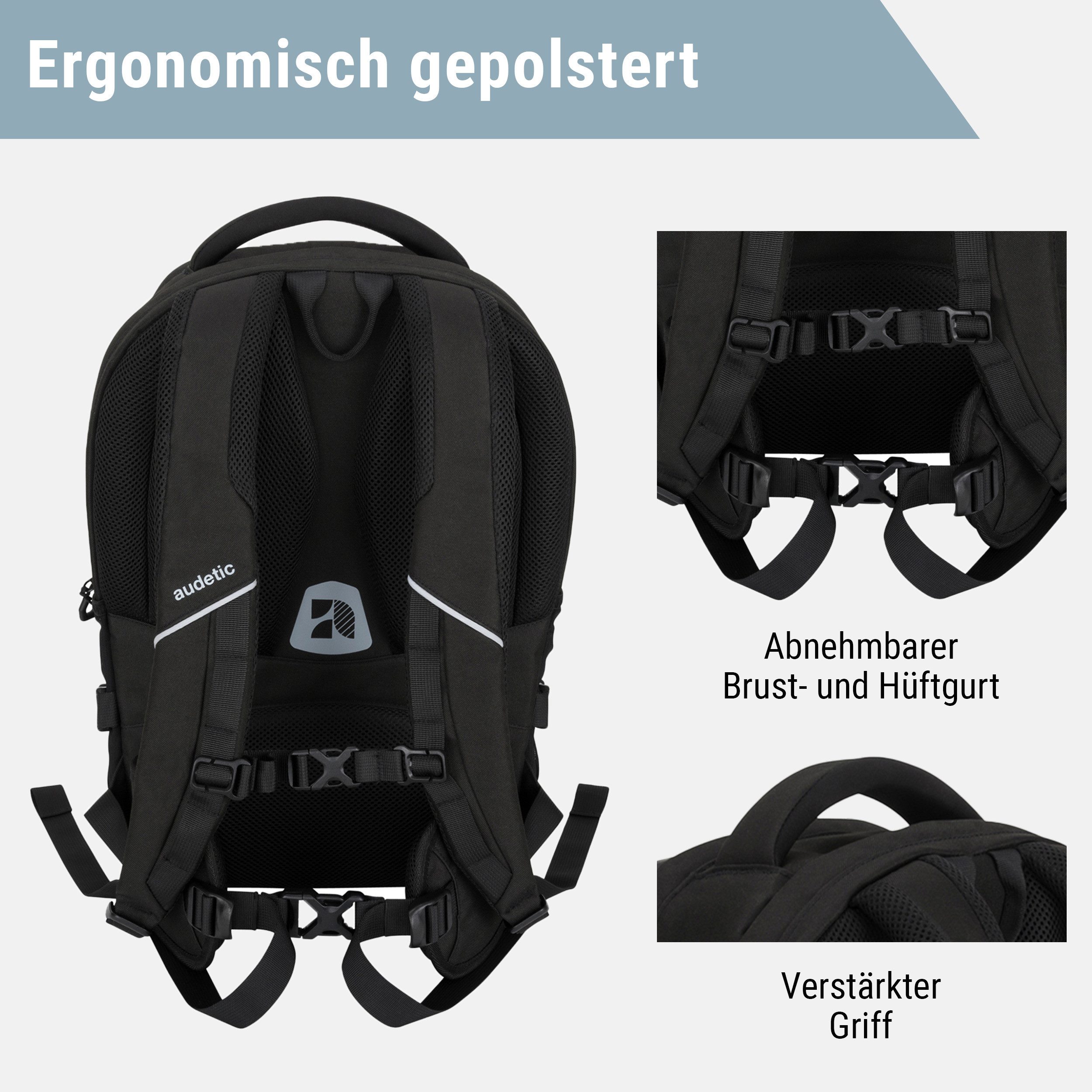 audetic Schulrucksack Cosmo Rucksack Schule Mädchen Jungen Teenager (1-tlg), Ergonomisch, Gepolstert, Wasserabweisend – Bild 4 von 5