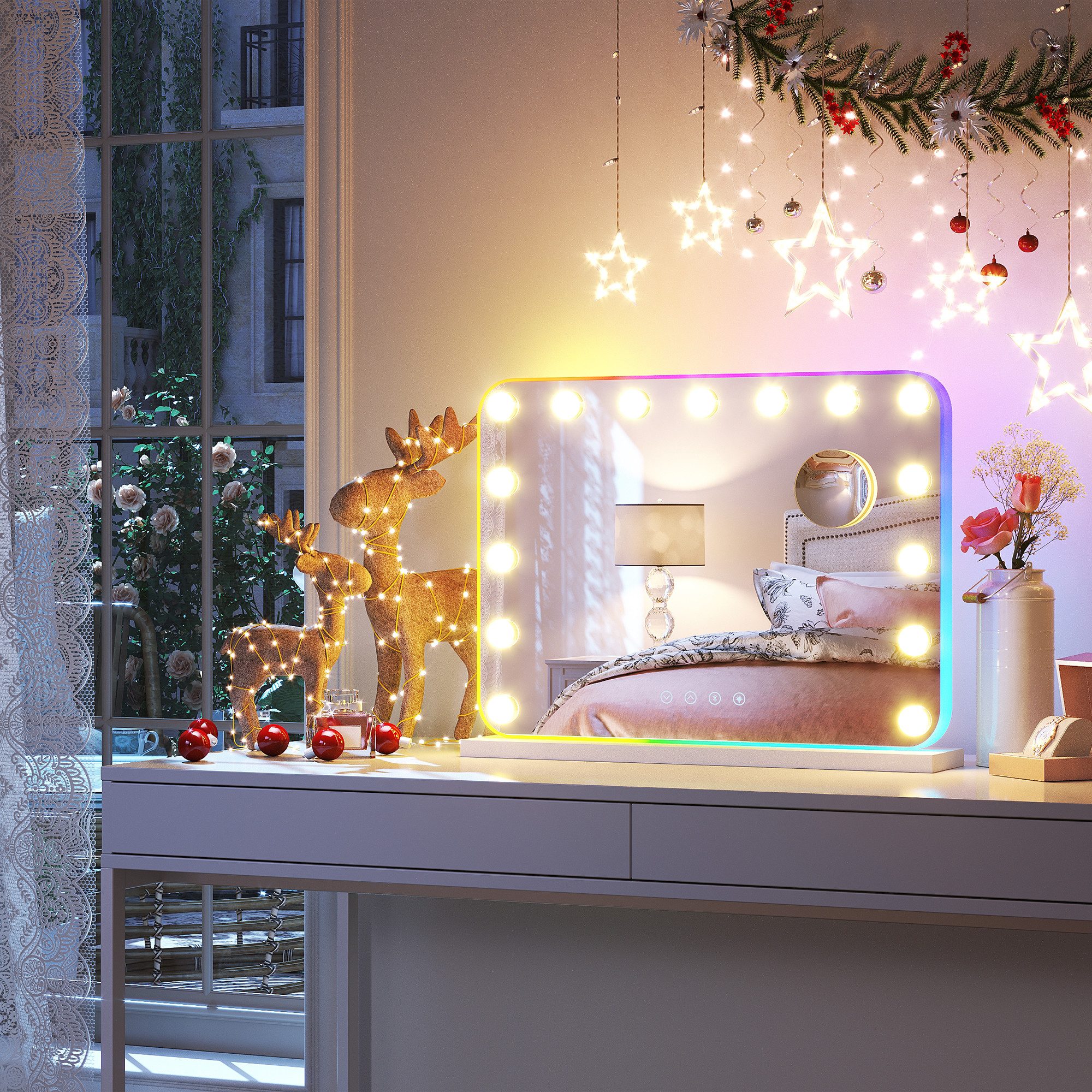SONNI Kosmetikspiegel Kosmetikspiegel Tricolour 15LED, Schminkspiegel mit Bluetooth Funktion