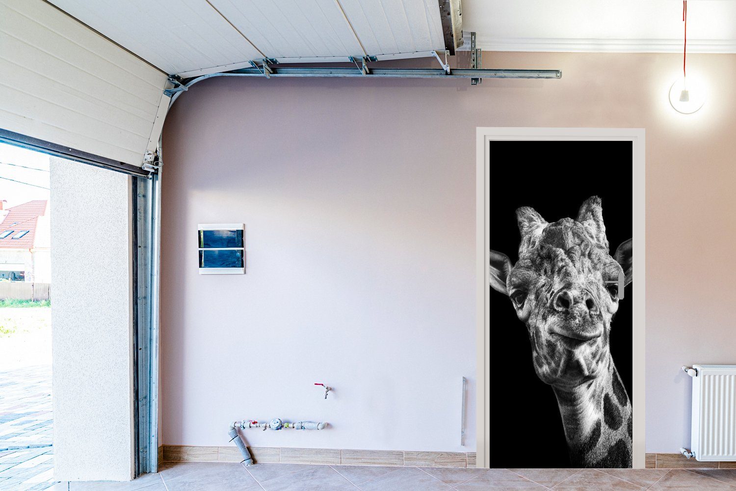 75x205 St), Türtapete bedruckt, cm Weiß, Giraffe - Tier - Tür, (1 Schwarz MuchoWow Matt, Türaufkleber, Fototapete - für