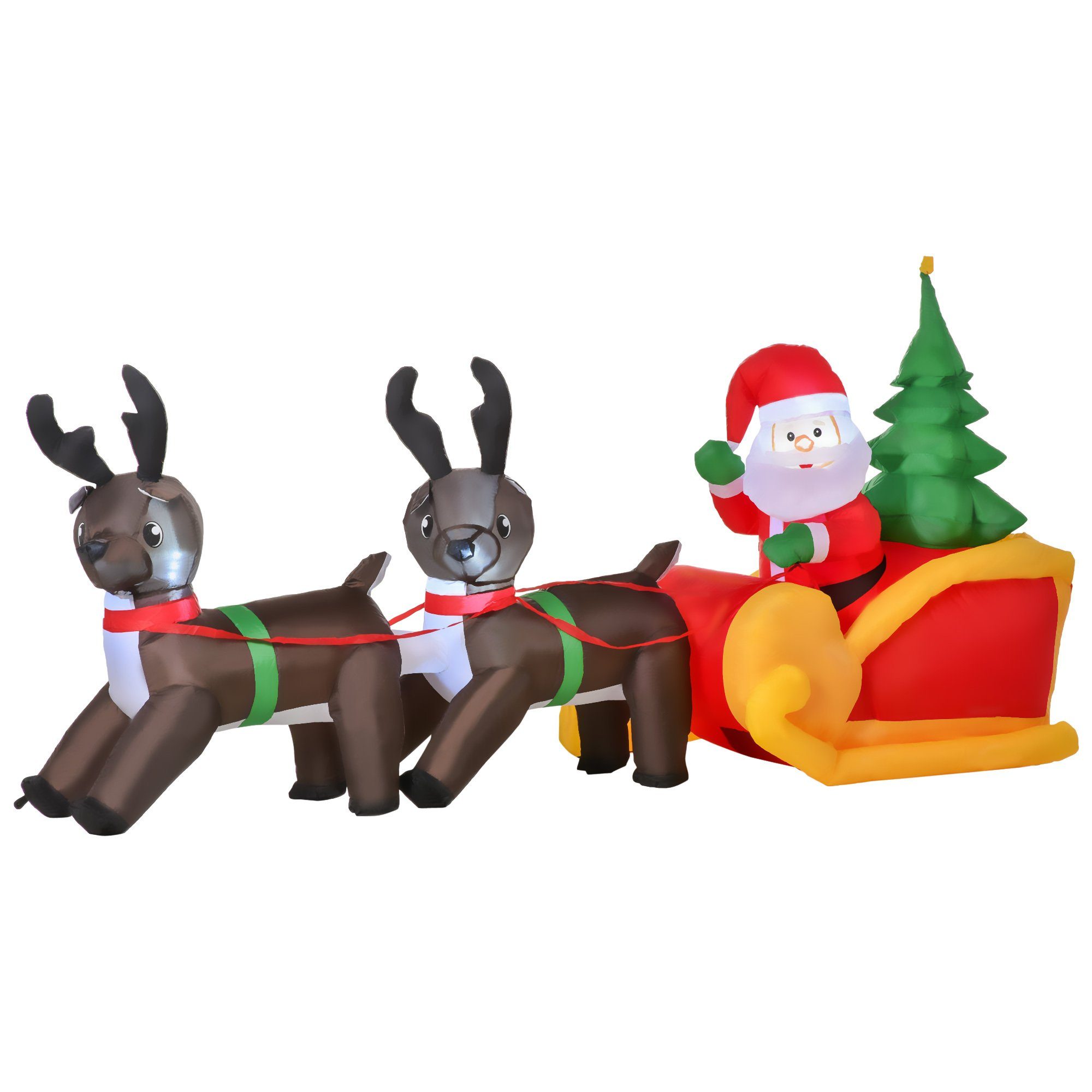 Weihnachtsfigur LED Rentierschlitten mit Weihnachtsmann aufblasbar