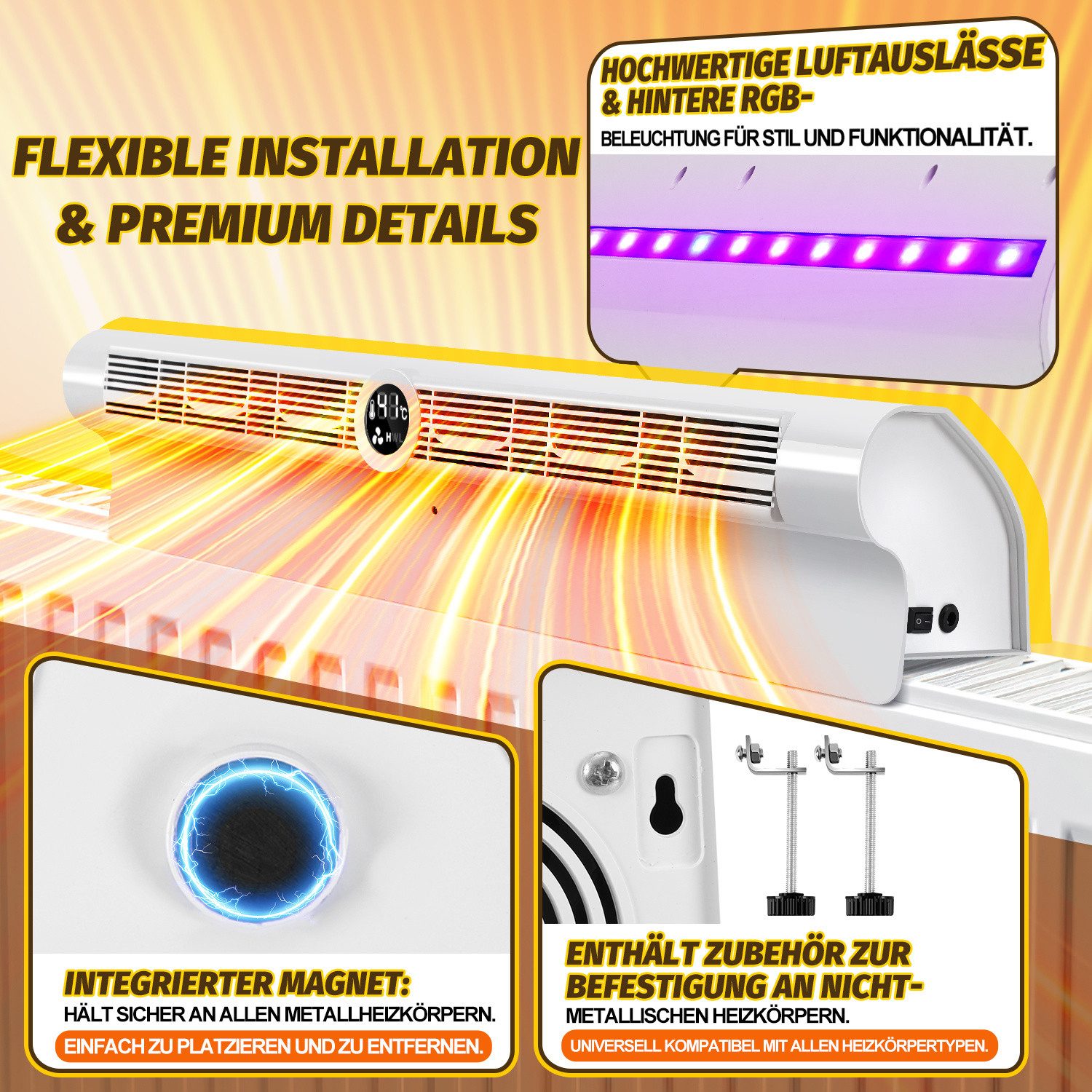 Clanmacy Heizkörperkonsole Heizverstärker Heizstrahler Display bessere Heizleistung mit Kabel 2x – Bild 3 von 5