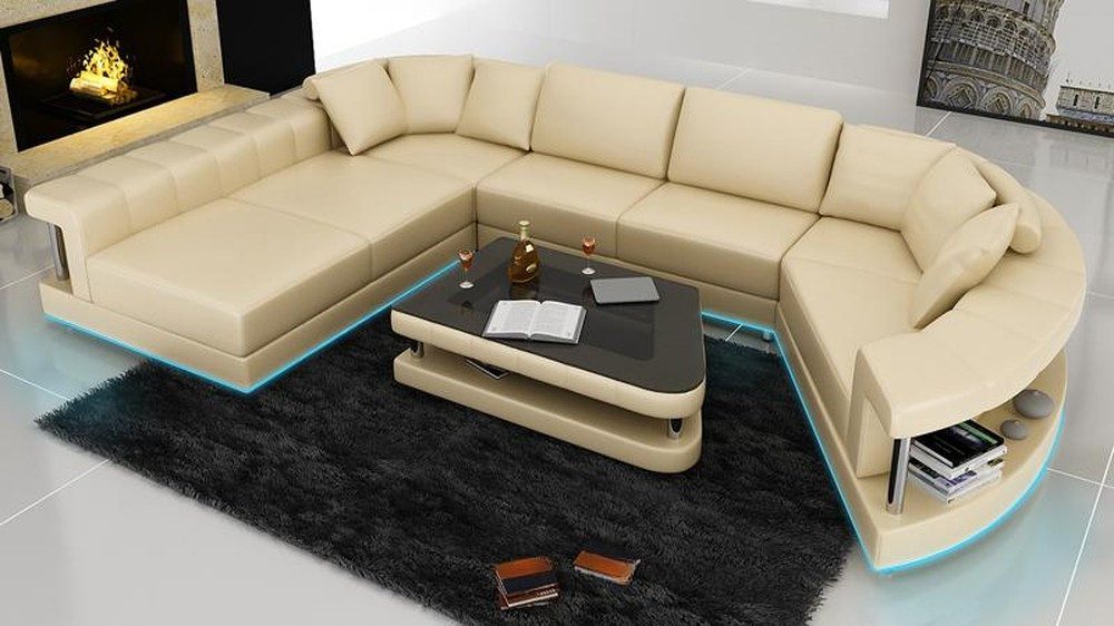 JVmoebel Wohnlandschaft Ledersofa in Modernem Design mit Eckelement und Komfortpolsterung, Made in Europa