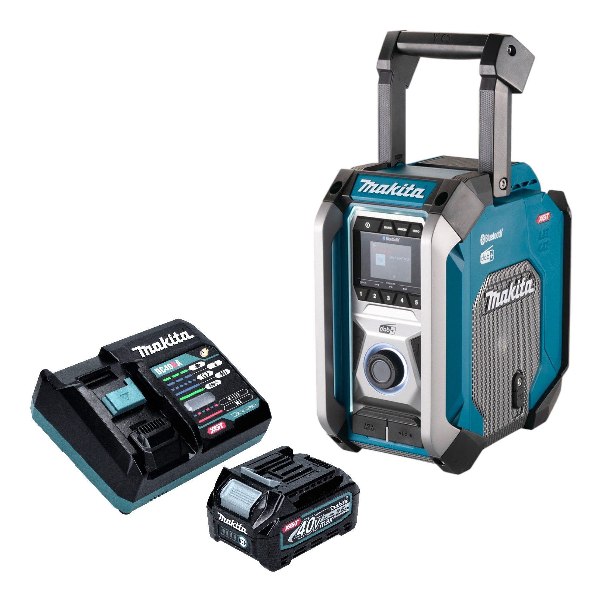Makita MR 007 GD101 12 - 40 V max. Bluetooth DAB+ USB + 1x Akku 2,5Ah + Lader Baustellenradio