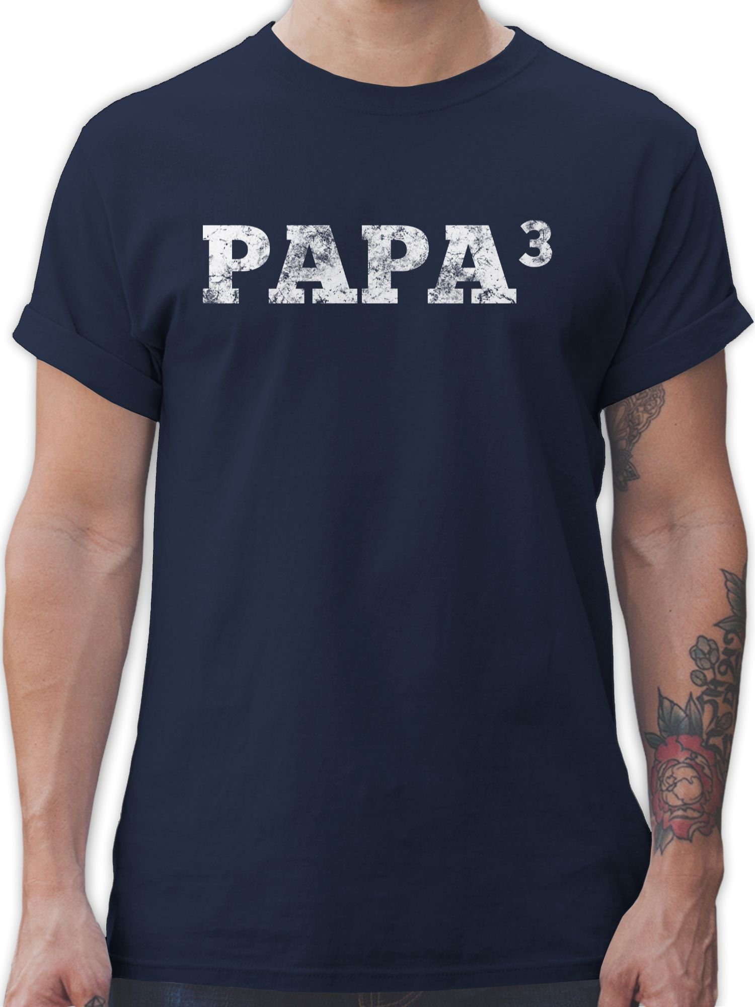 Shirtracer T-Shirt 3-Fach Papa I 3 Kinder Vatertag Geschenk für Papa 1 Navy Blau