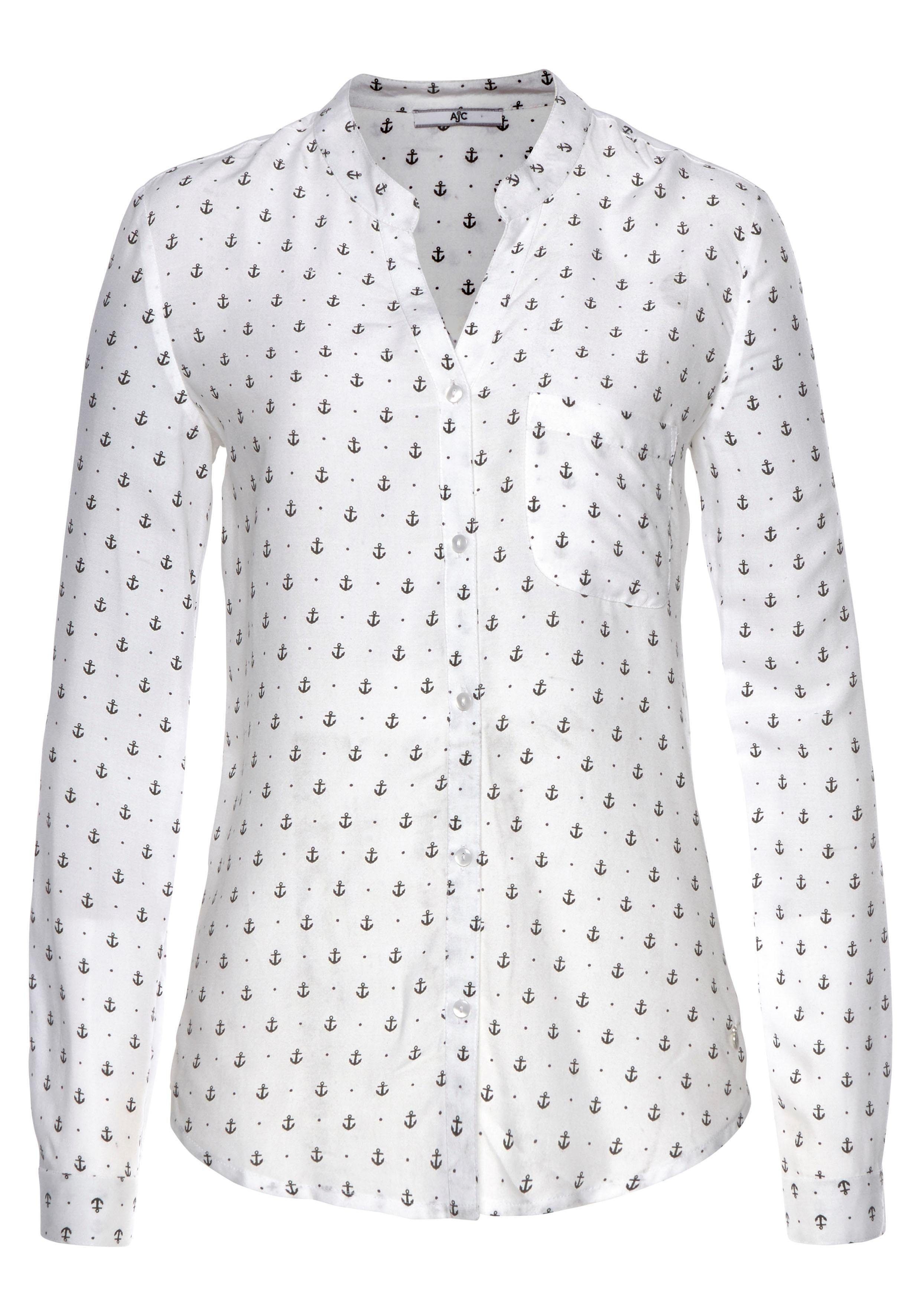 AJC Hemdbluse mit unterschiedlichen Druckvarianten Material) nachhaltigem oder (Bluse aus weiß Uni in