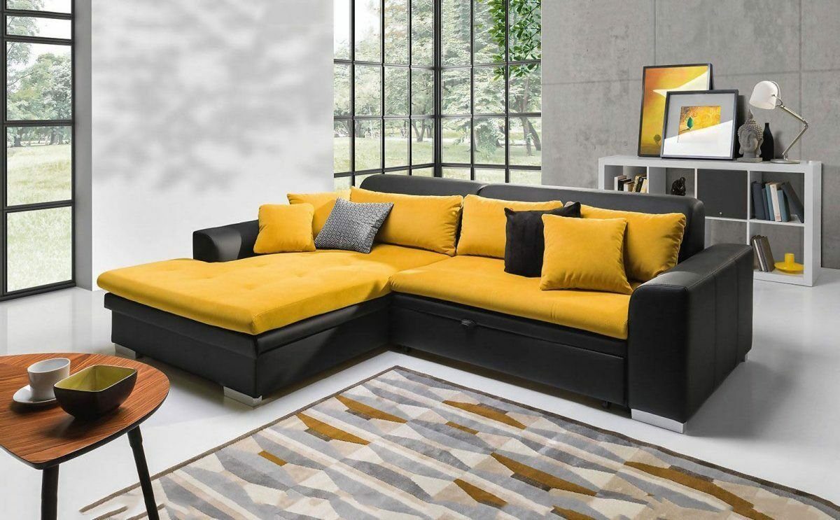 JVmoebel Ecksofa Designer Schwarz-Gelbes Sofa Luxus Ecksofa Modernes Stilvolle Couch, Made in Europe