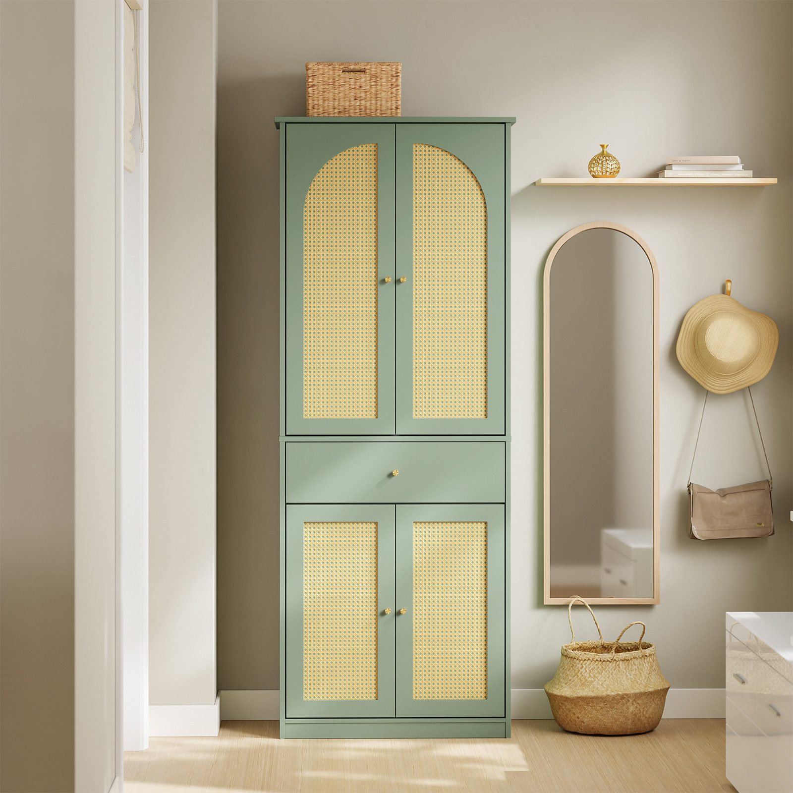 SoBuy Schuhschrank FSB107, Hochschrank Schuhregal Schuhhochschrank, für Schlafzimmer Flur (1er Set) Schuhschrank, mit Kleiderstange, Schublade, verstellbaren Böden