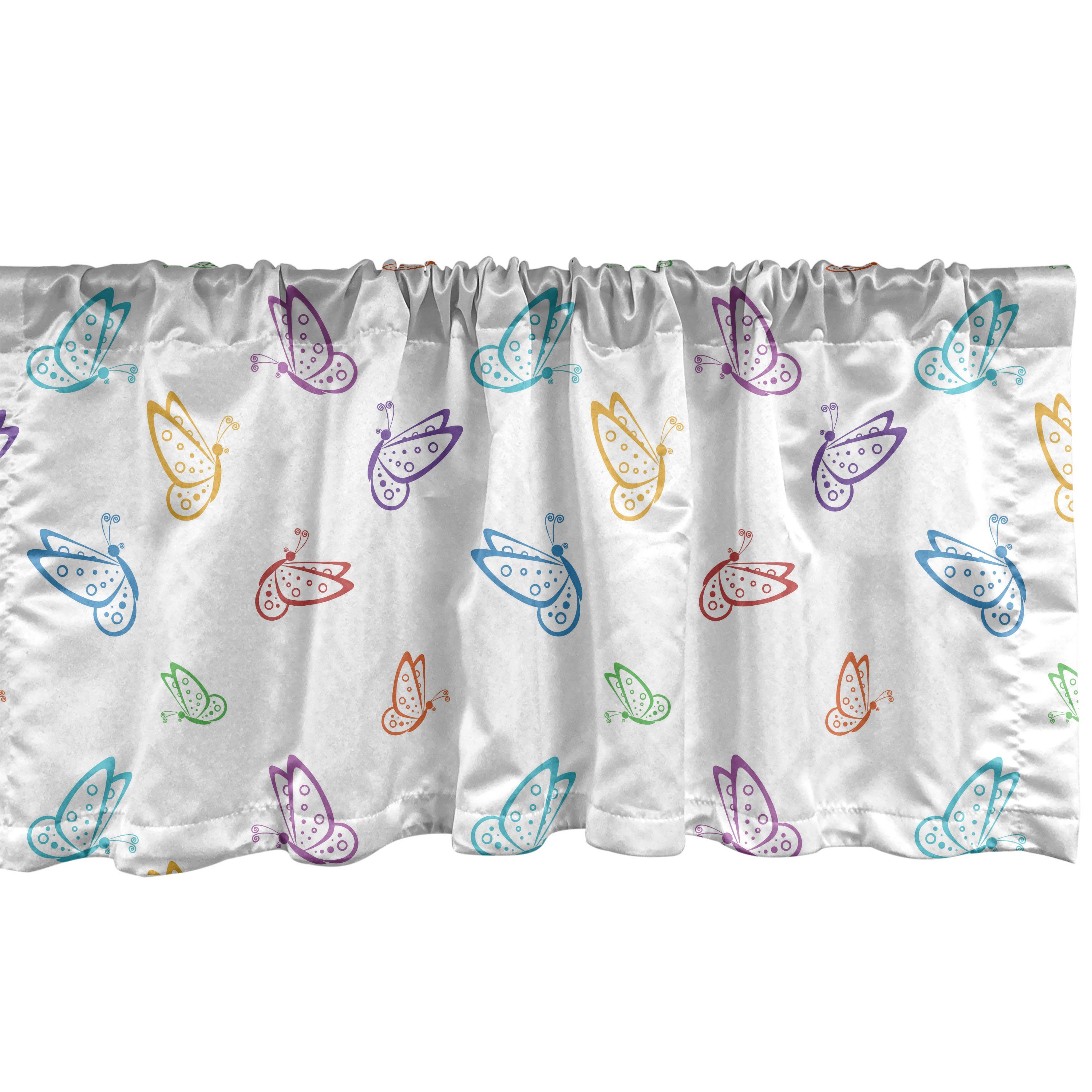 Scheibengardine Vorhang Volant für Küche Schlafzimmer Dekor mit Stangentasche, Abakuhaus, Microfaser, Schmetterling Doodle Art bunte