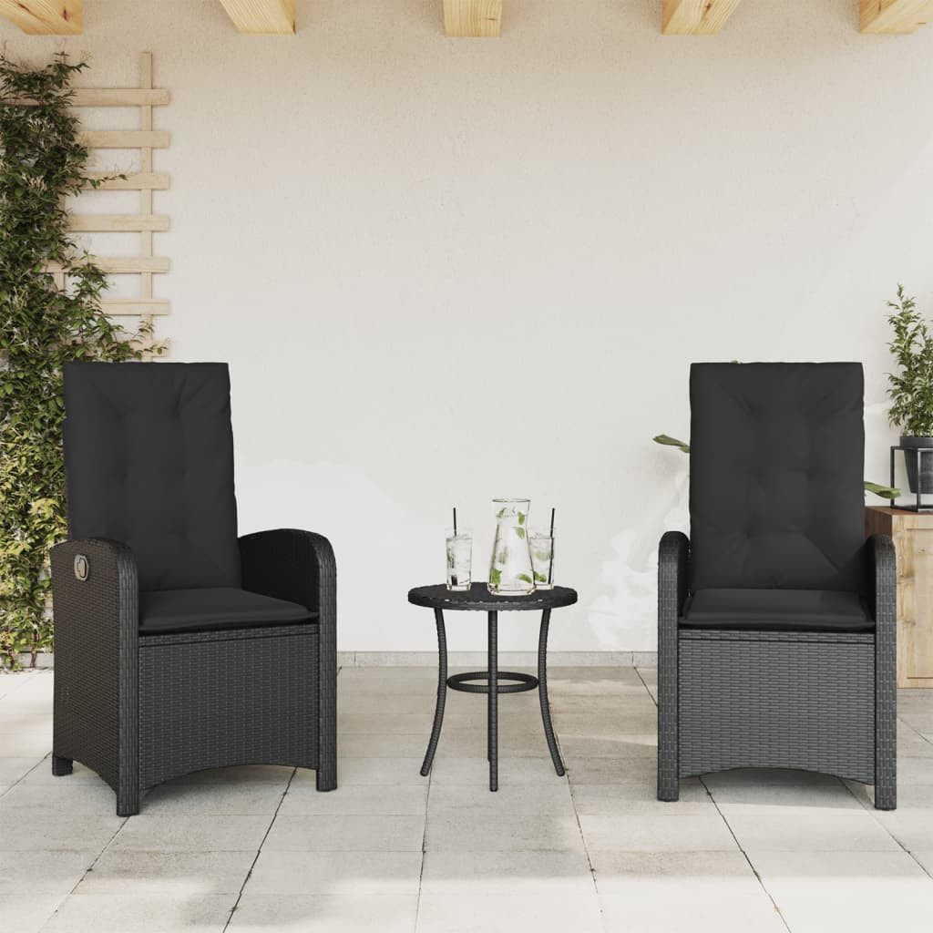 vidaXL Gartenstuhl NA Gartenstuhl verstellbar mit Kissen Schwarz Polyrattan für Outdoor N