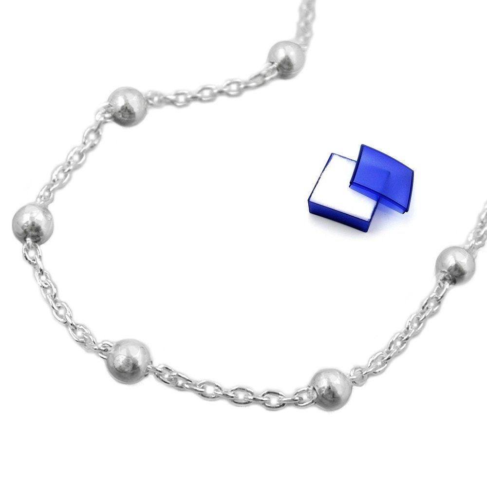 unbespielt Silberkette Halskette 1,3 mm Ankerkette mit 29 Kugeln 925 Silber 45 cm Schmuckbox, Silberschmuck für Damen