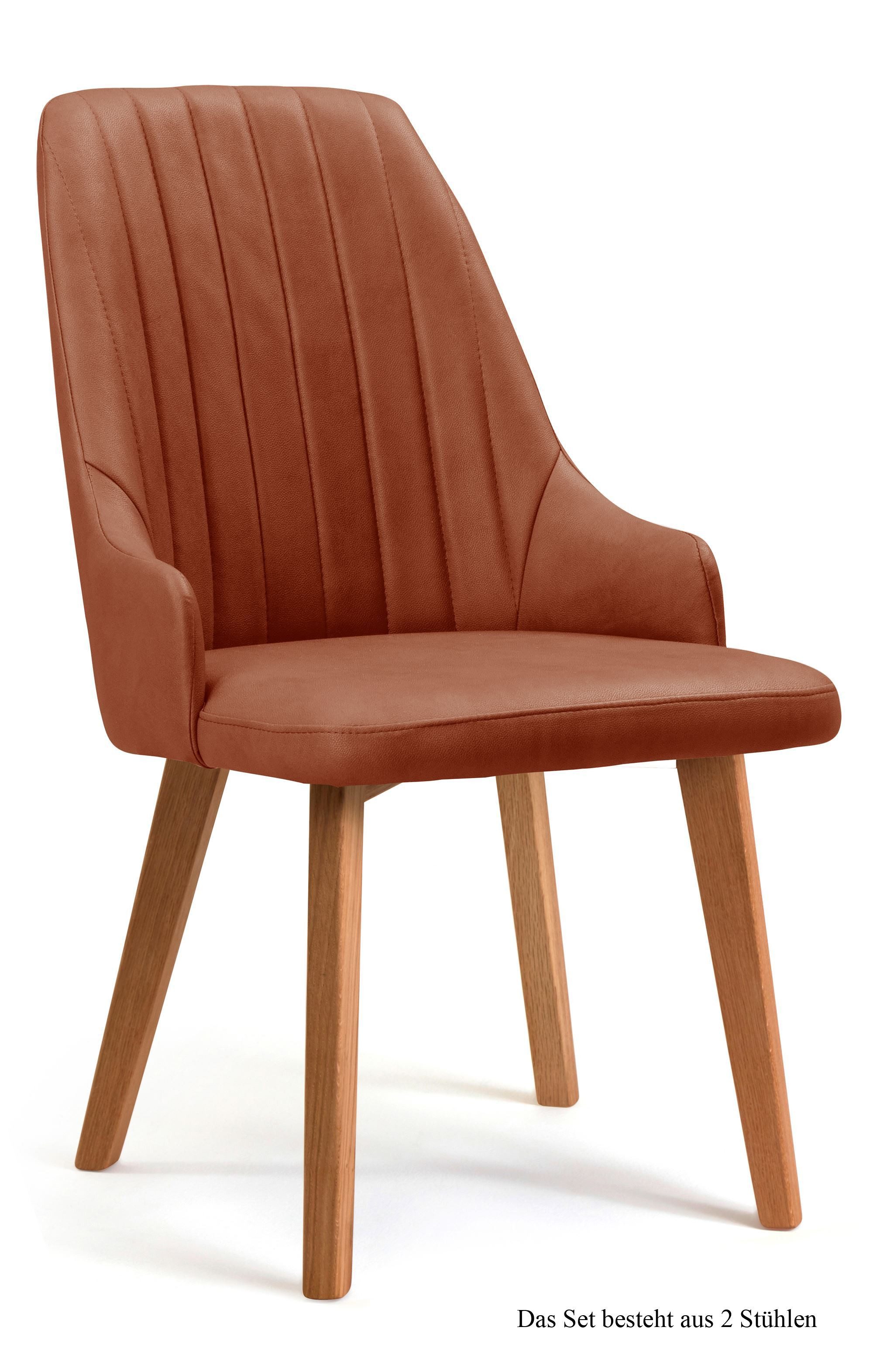 58 aufm Kessel Esszimmerstuhl Küchenstuhl (2er-Set) Daryl 52x91x60 Eiche geölt/Braun (Lieferung bis Verwendungsstelle, 2 St), Stabiles Gestell aus Massivholz pflegeleichter Bezug aus Microfaser