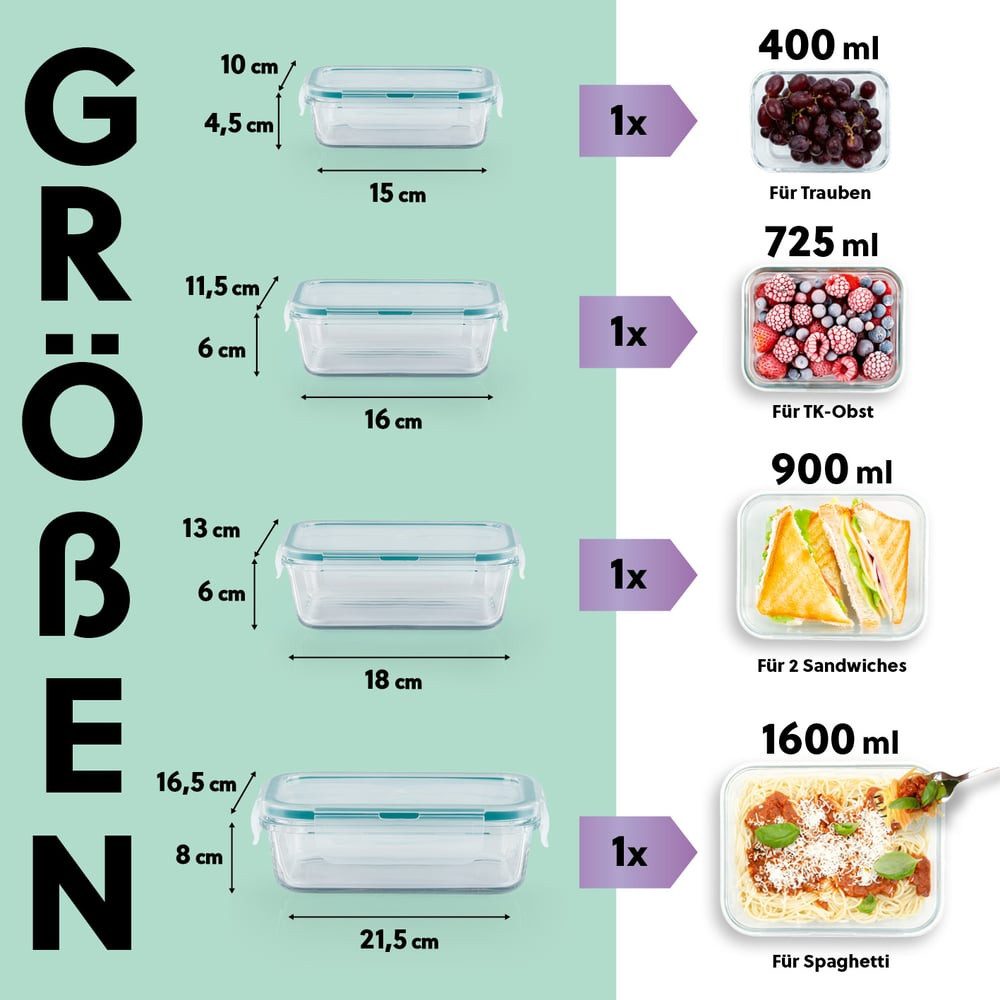 GOURMETmaxx Frischhaltedose Klick-it - 8-tlg., Glas/Kunststoff/Silikon, Gemüse Obst auslaufsicher augfbewahren transportieren