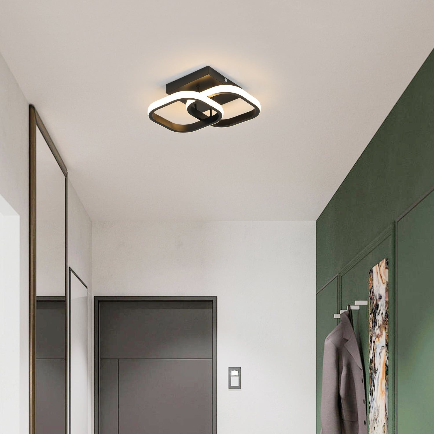 Riserva Deckenleuchte LED Deckenleuchte Dimmbar Schwarz 3 Farben Flur Küche 18W, LED fest integriert, Deckenleuchte