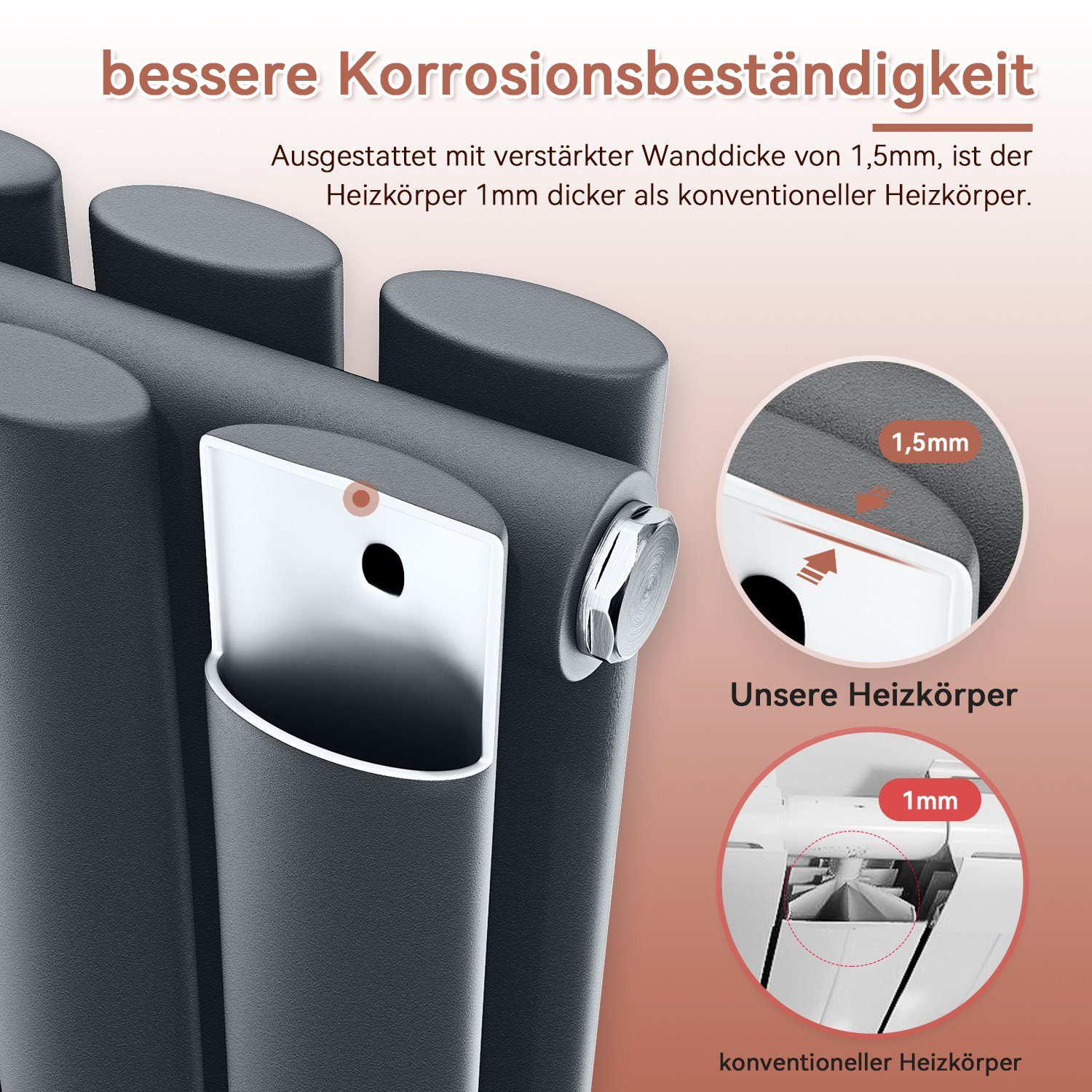 SONNI Badheizkörper Röhrenheizkörper Warmwasser,Horizontal,Doppellagig,mit Multiblock,bad, 600 x 770/ 600x1006/ 600 x 1183 mm,Design Heizkörper, Weiß/Anthrazit