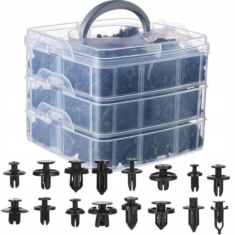 VERK GROUP Armaturen-Befestigungselement 620x Auto Befestigungsclips Set Kunststoff Nieten Bolzen Schwarz, (Set, 620-St), 16 Cliptypen, Organizerbox