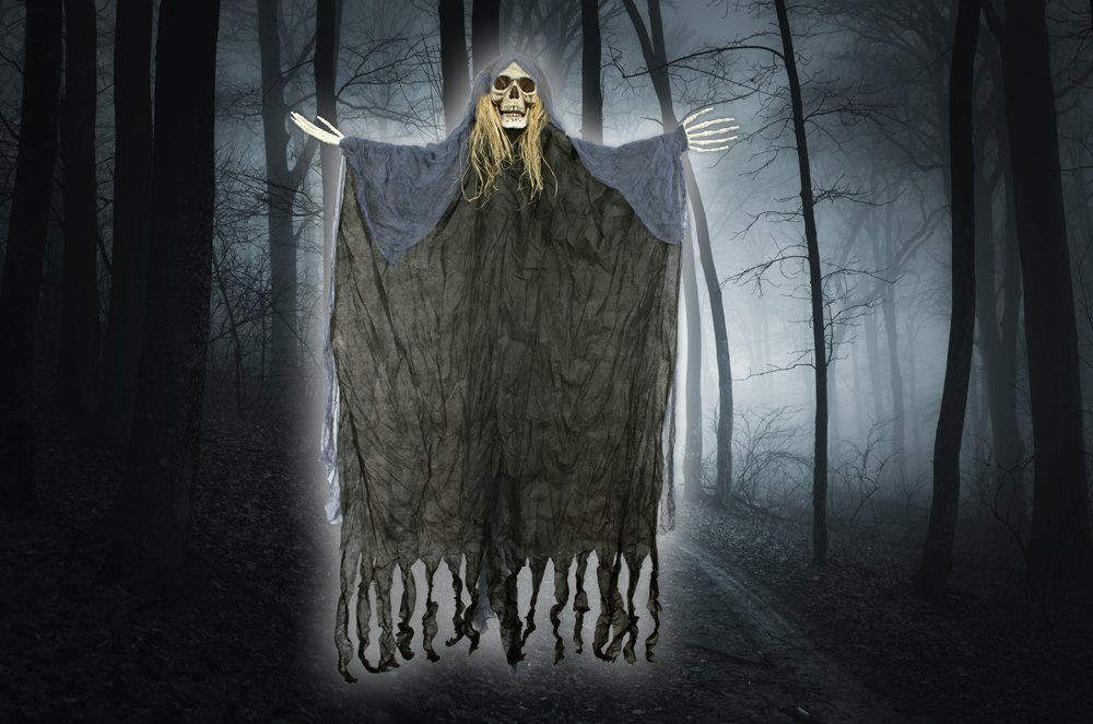 Das Kostümland 170x90 Haaren cm mit Dekofigur Halloween und Schwarze - - Hängefigur Totenkopf Dekofigur Todesfee