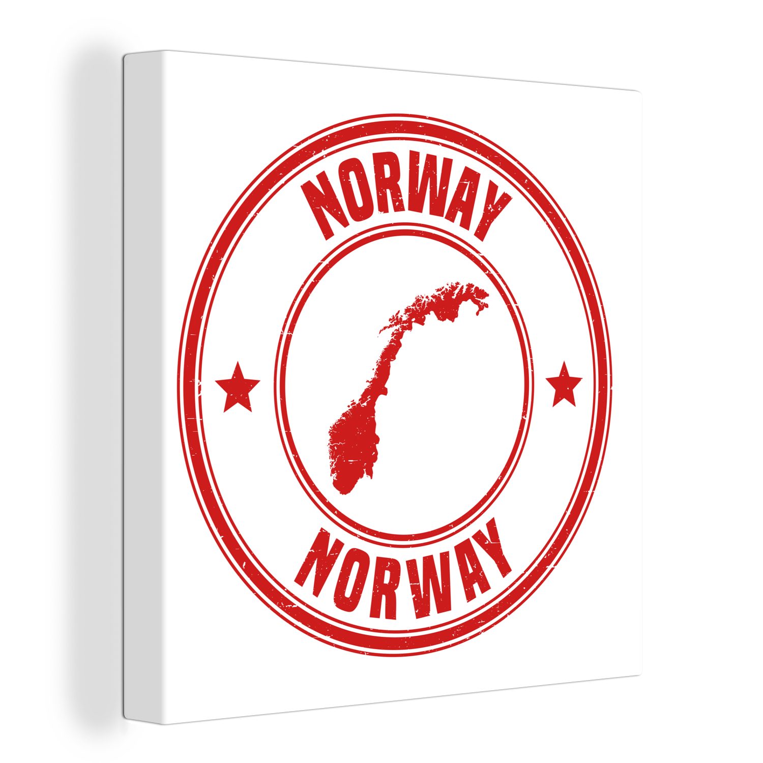 OneMillionCanvasses® Leinwandbild Illustration einer roten Briefmarke von Norwegen, (1 St), Leinwand Bilder für Wohnzimmer Schlafzimmer