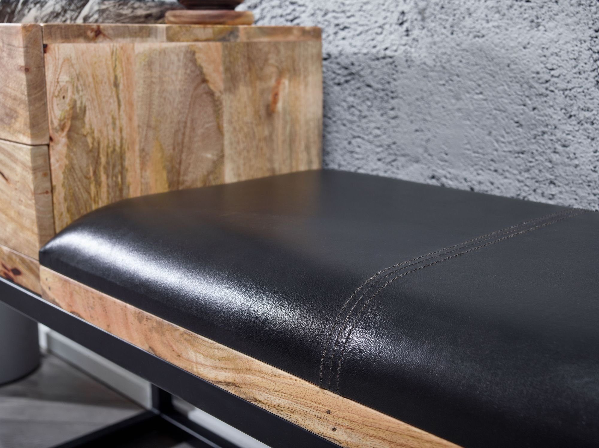 KADIMA Sitzbank Metall Retro-Sitzmöbel mit DESIGN TEXAS Ziegenleder & Schubladen: