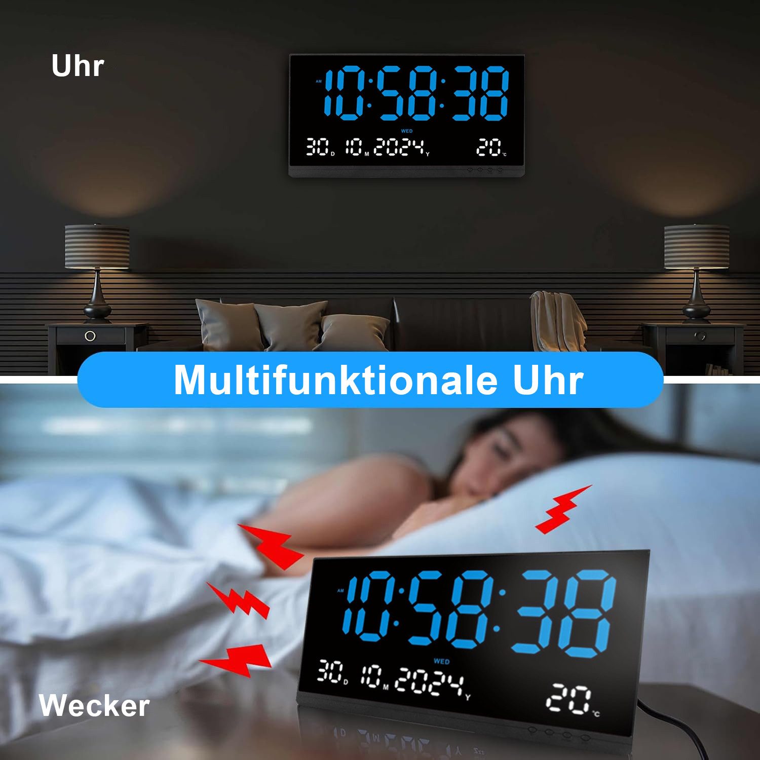 MODFU Wanduhr 15,5 Zoll LED Digital Uhr Wandwecker Küchenuhr Timer (mit Sek günstig online kaufen