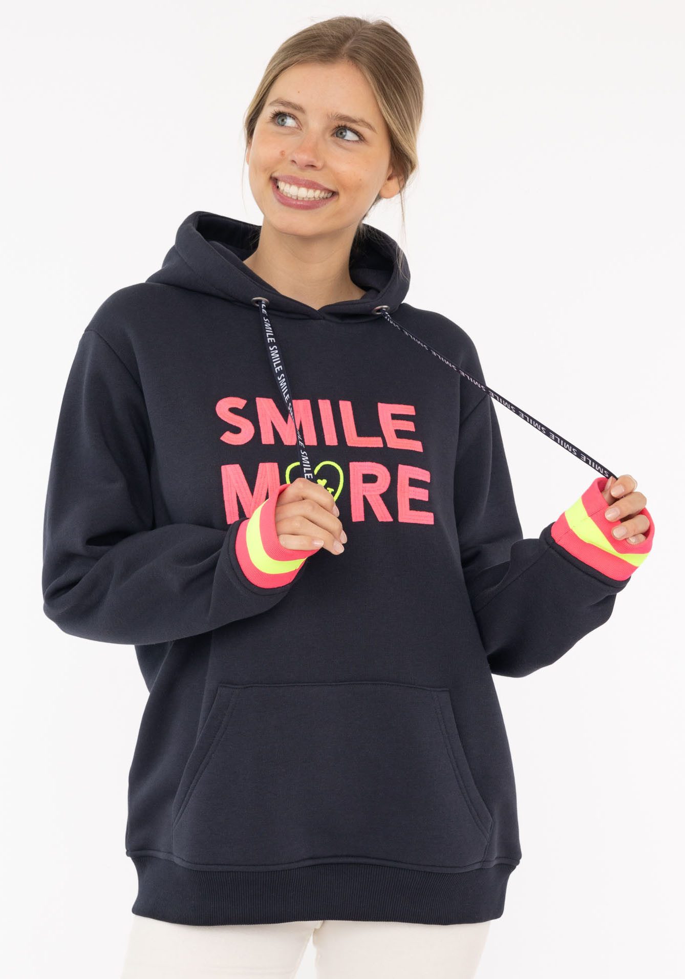 Zwillingsherz Hoodie "Smile More" Neonbündchen, Kapuze, Langarm, Bänder mit günstig online kaufen