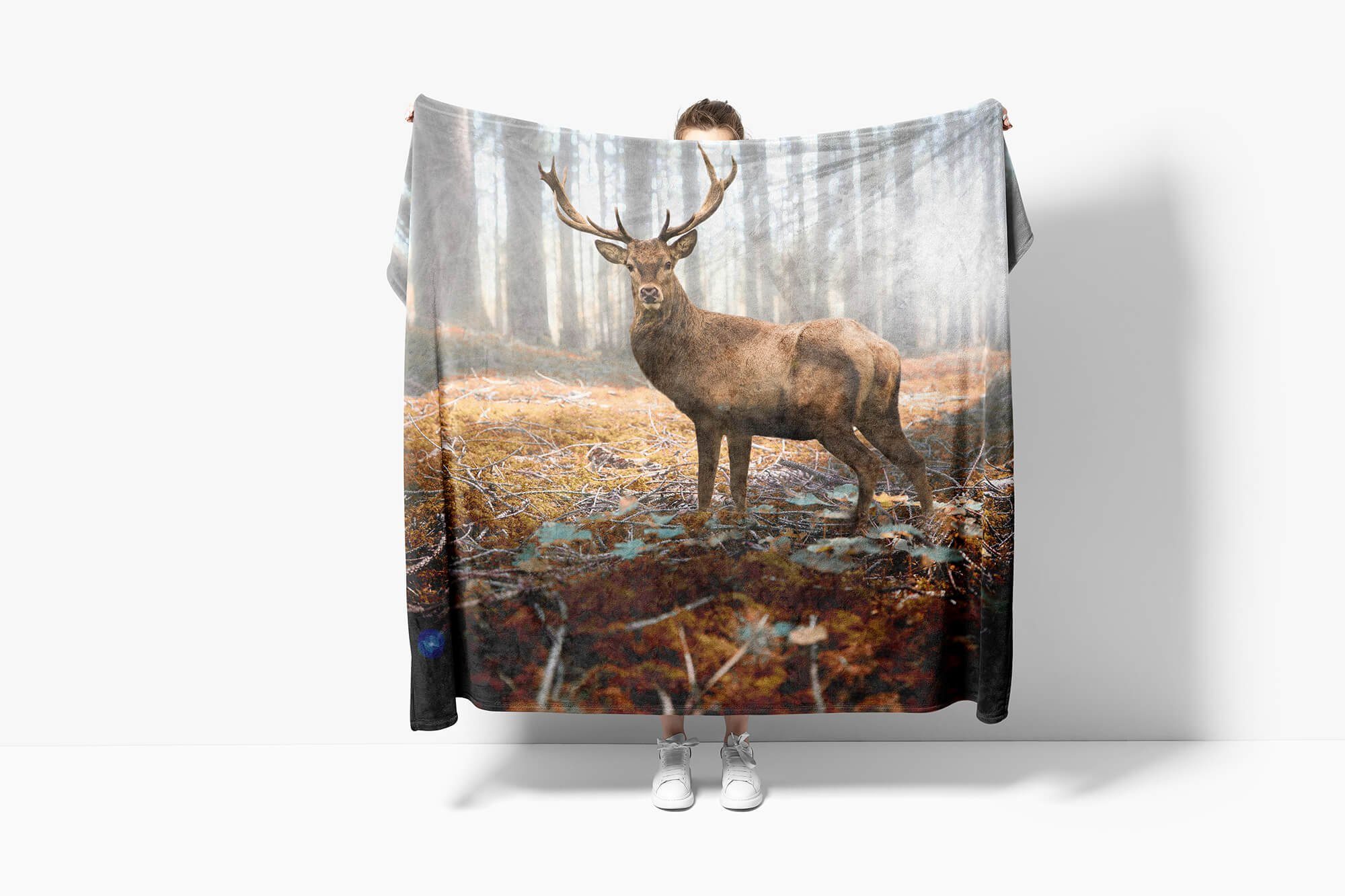 Sinus Saunatuch Hirsch Baumwolle-Polyester-Mix (1-St), mit Handtücher Strandhandtuch Kuscheldecke Sonnen, Tiermotiv Art Handtuch Handtuch Wald