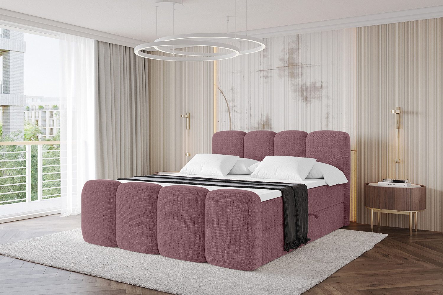 ALTDECOR Boxbett NINA-Z (Multipocket-Matratze H4, H3 Matratze Bonellfederung, Topper, Kopfteil), Doppelbett mit Fußteil