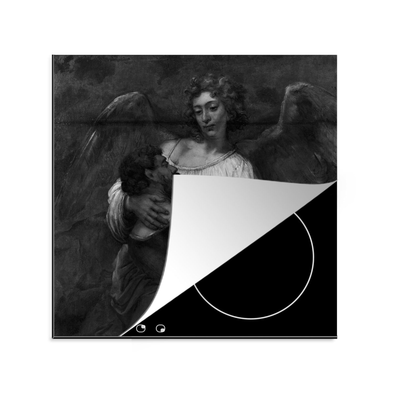 MuchoWow Herdblende-/Abdeckplatte Jakob im Ringen mit dem Engel - Rembrandt van Rijn, Vinyl, (1 tlg), 78x78 cm, Ceranfeldabdeckung, Arbeitsplatte für küche