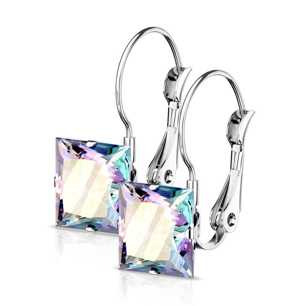 BUNGSA Ohrring-Set Ohrhänger Kristall eckig AB Silber aus Edelstahl Damen (1 Paar (2 Stück), 2-tlg), Ohrschmuck Ohrringe