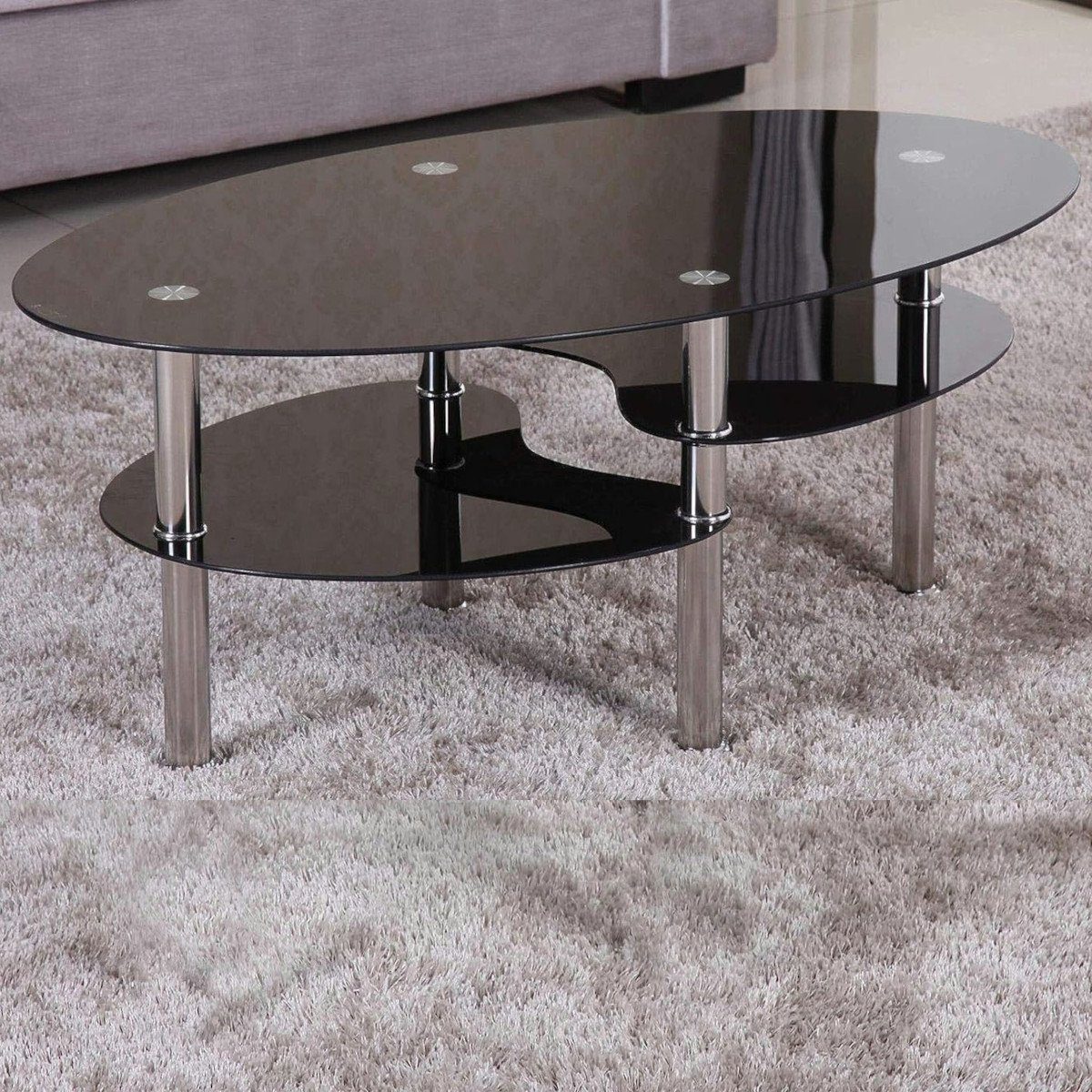 HOOZ Couchtisch HOOZ Couchtisch 98x55cm mit Ablage in schwarz Glas (Wohnzim günstig online kaufen