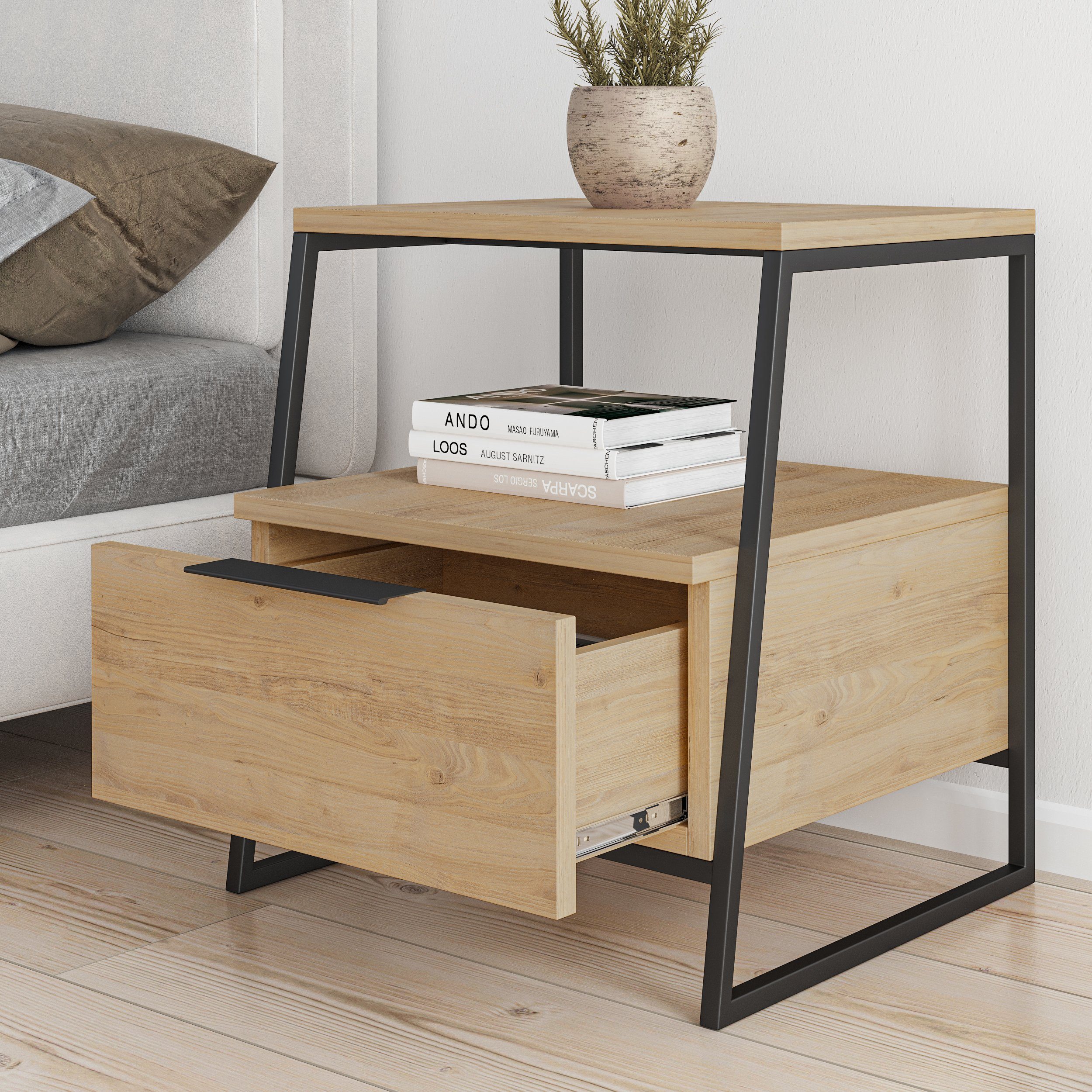 Decortie Nachttisch Pal mit Schubladen Kommode 45 x 40 x 50 cm (1 Kommode), Moderner Nachttisch,Kommode 45 x 40 x 50 cm