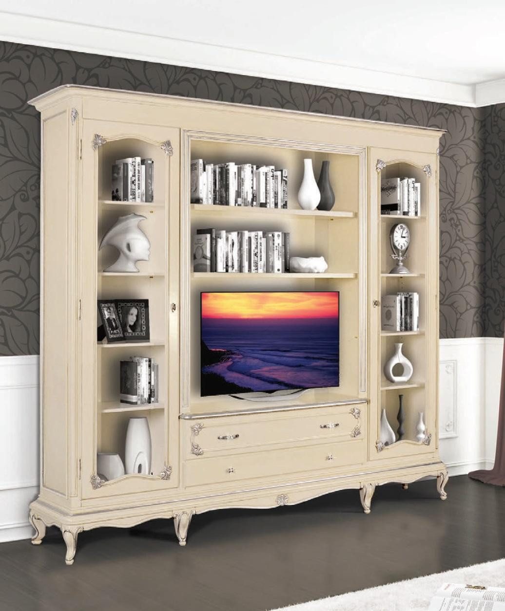 TV-Wand Holzregal in Beige für modernes Wohnzimmer mit TV-Ablage