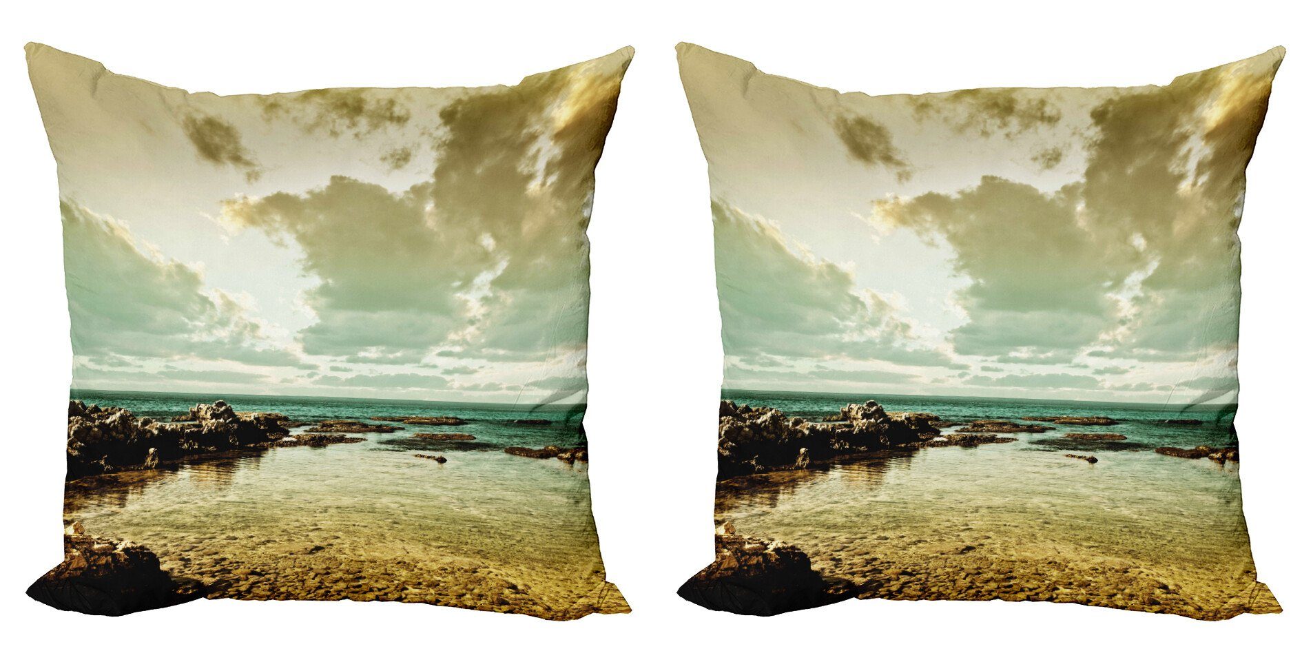 Doppelseitiger Landschaft Accent Ozean-Insel-Landschaft Digitaldruck, Kissenbezüge Modern Abakuhaus (2 Stück),