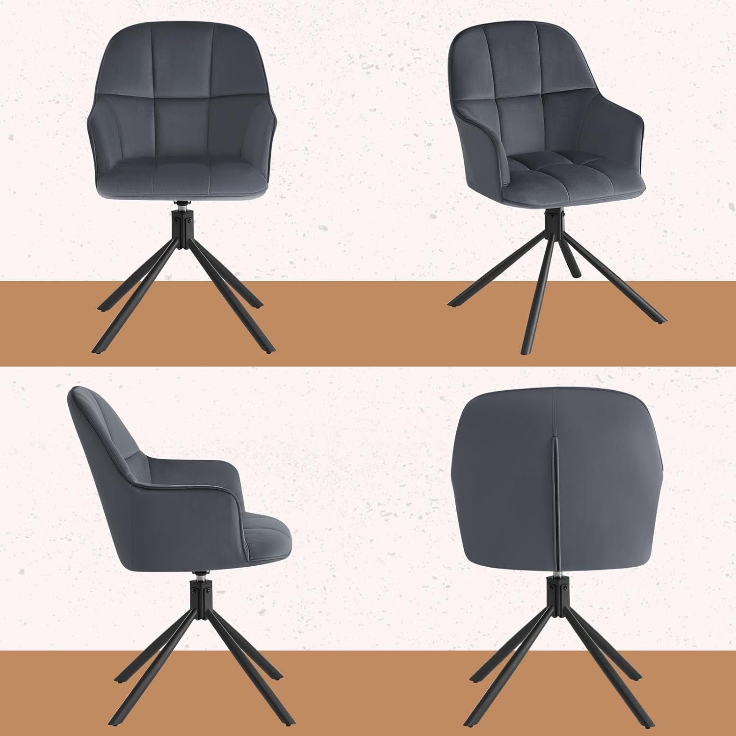 EUGAD Esszimmersessel (2-St), drehbar, mit Armlehnen Rückenlehne, Metallbeine, Samt