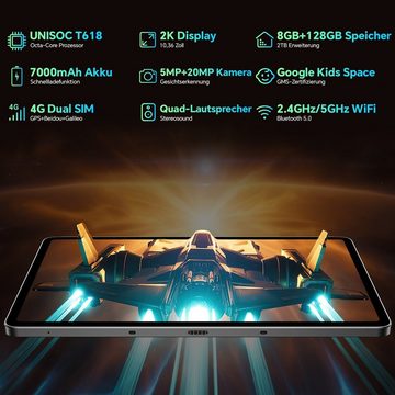 Ulife Headwolf 10,36-Zoll-Full-HD-Display, Octa-Core-Prozessor, 8 GB RAM, Tablet (10,36", 2G, 3G, 4G, 128GB ROM, Android 12, 7000-mAh-Akku)